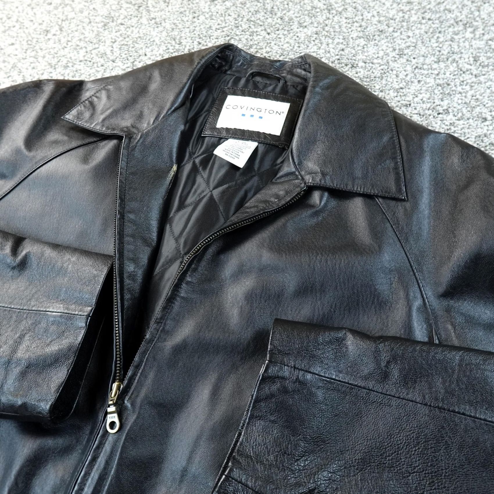 Vintage VINTAGE Covington Jacket Mens L Black Leather Bomber Full Zip Coat Aviator Motorcycle Size US L / EU 52-54 / 3 - 2 Thumbnail