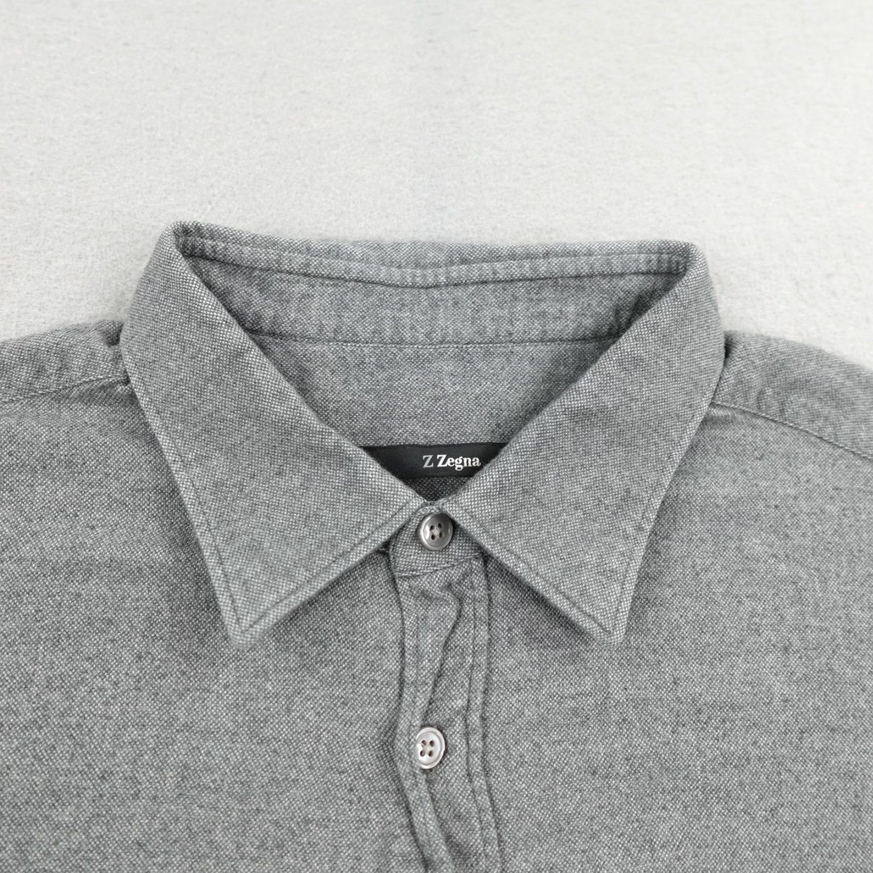 Ermenegildo Zegna Ermenegildo Zegna Shirt Mens XL Gray Flannel Button-Up Long Sleeve Cotton Size US XL / EU 56 / 4 - 2 Thumbnail
