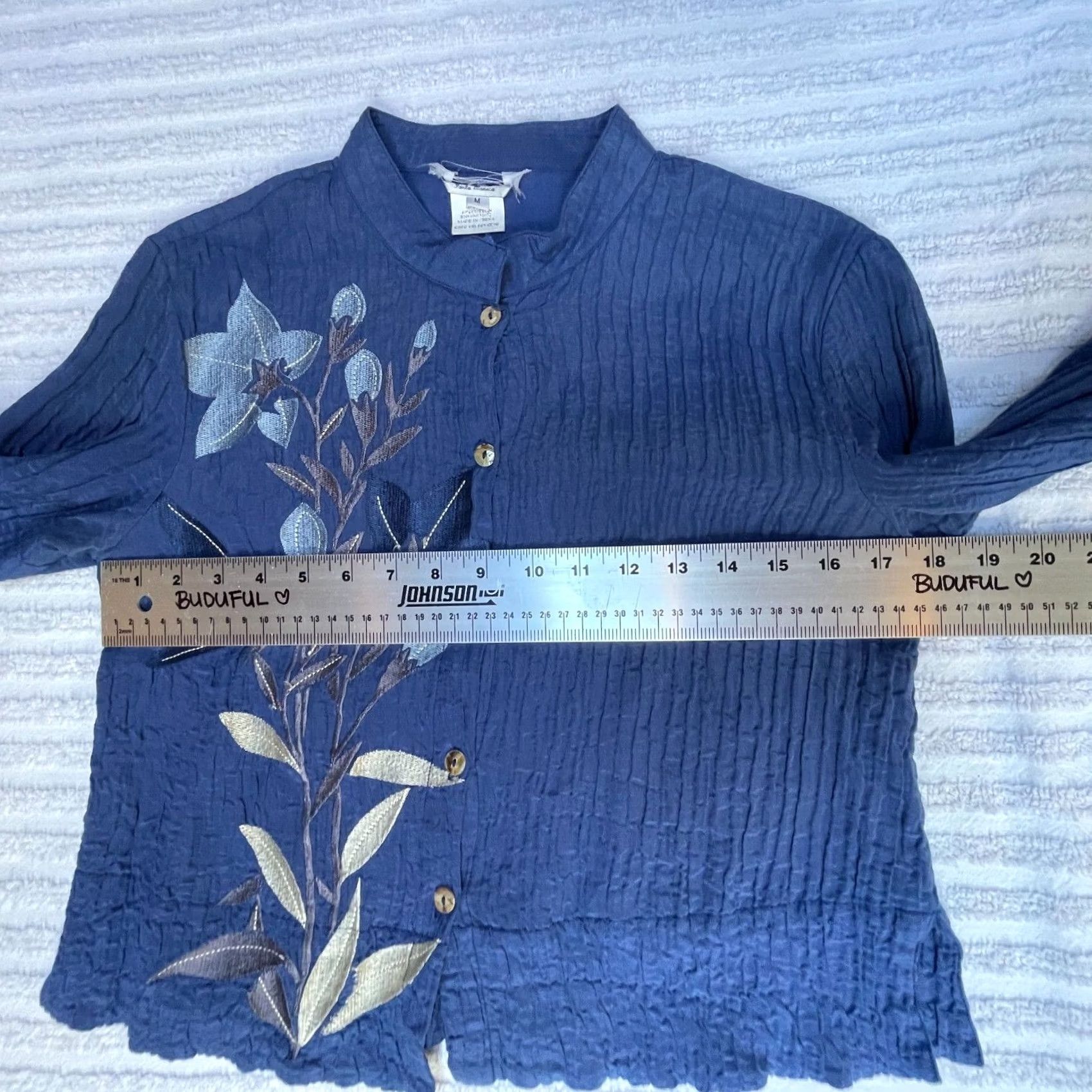 Nique Citron Santa Monica Womens Unique Buttons Long Sleeve Crinkle Top Blue Medium Size M / US 6-8 / IT 42-44 - 5 Thumbnail