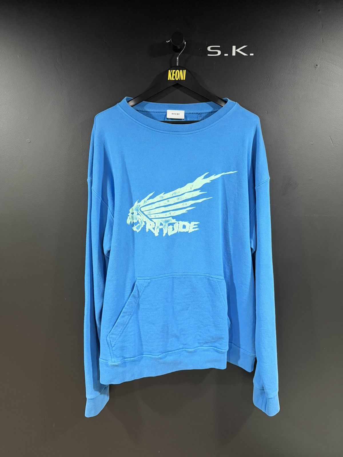 Rhude Dragon Blue Elbow Patch Crewneck Sweatshirt XL BNWT