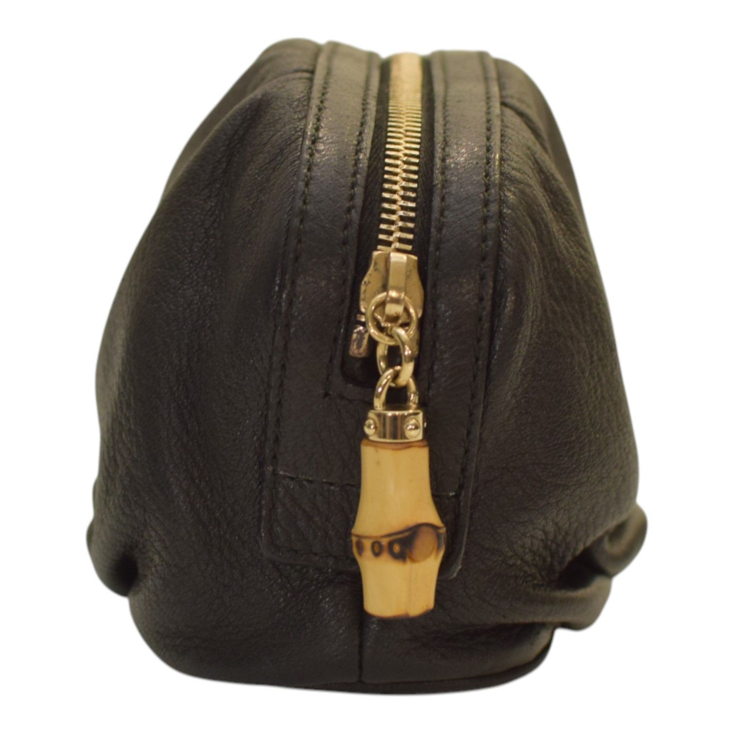 Gucci GUCCI Vintage Black Leather Bamboo Zip Clutch Bag in black Size ONE SIZE - 4 Thumbnail