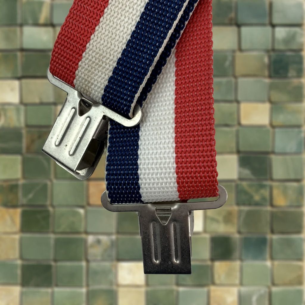 Vintage VINTAGE Popular Mechanics Suspenders Braces Red White Blue Striped Made in USA Mens Unisex Americana Workwear 1980s 1990s Casual Everyday Authentic Size ONE SIZE - 1 Thumbnail