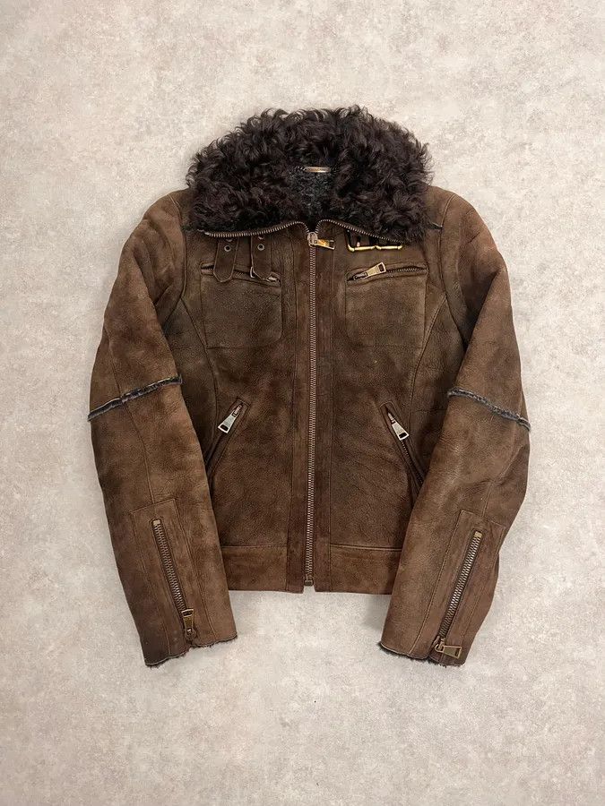 Dolce & Gabbana 2000s Dolce & Gabbana Aviator Shearling Brown Leather Jacket Size M / US 6-8 / IT 42-44 - 4 Thumbnail