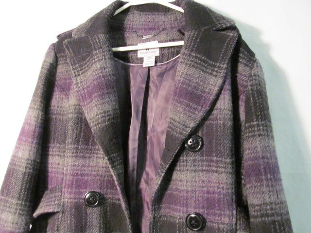 Worthington Stylish Women's Plaid Peacoat in Purple and Gray Size L / US 10 / IT 46 - 4 Thumbnail