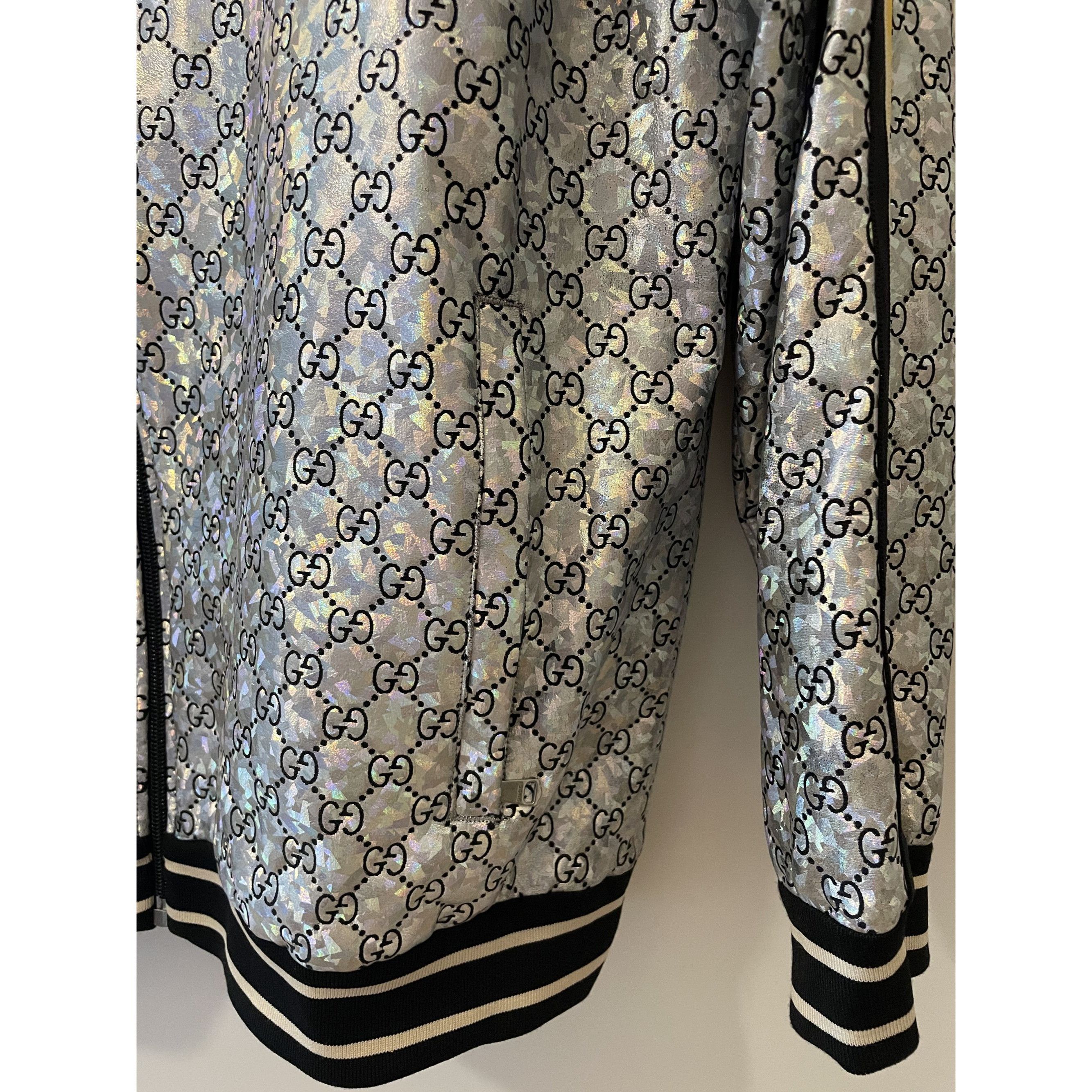 Gucci Gucci GG Logo Holographic Track Jacket With Zip Closure & St Size L / US 10 / IT 46 - 6 Thumbnail