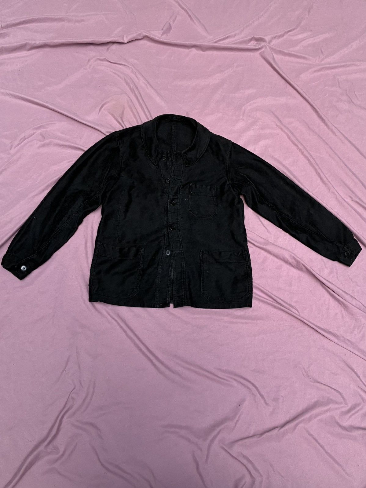 Other 50s ANTIQUE FRENCH BLACK MOLESKIN CHORE JACKT MADE BY VECTOR Size US S / EU 44-46 / 1 - 2 Thumbnail