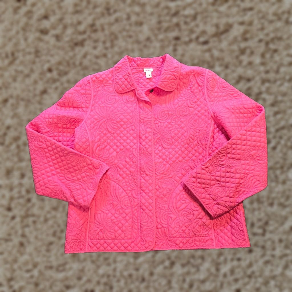 Pinko VINTAGE Kiko Jacket Womens Large Pink Silk Diamond Quilted Full Zip Lightweight Casual Size L / US 10 / IT 46 - 1 Thumbnail