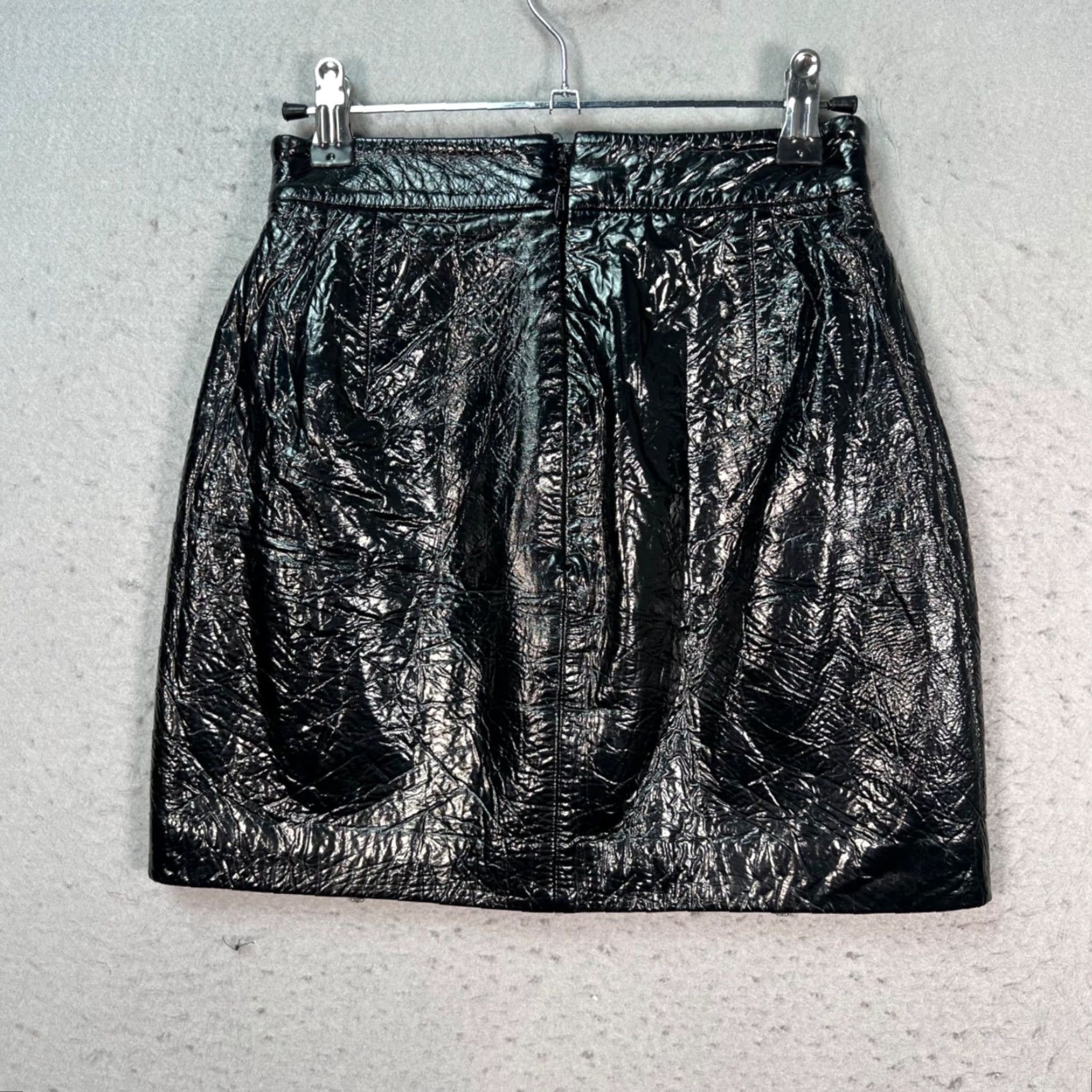 Vintage Michelle Mason Womens Skirt 2 Black Lambskin Mini Zipper Accents Leather Polyester Short Vintage/Shirt? Size 26" / US 2 / IT 38 - 2 Thumbnail
