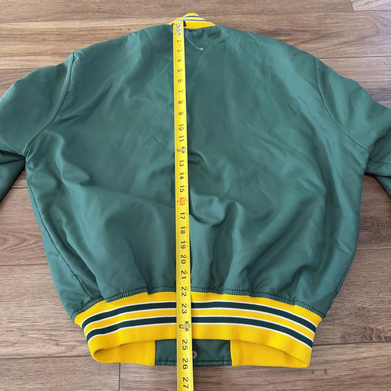 Other Vintage 70s 80s Sports Bomber Jacket Green Yellow Distressed Size US L / EU 52-54 / 3 - 7 Thumbnail