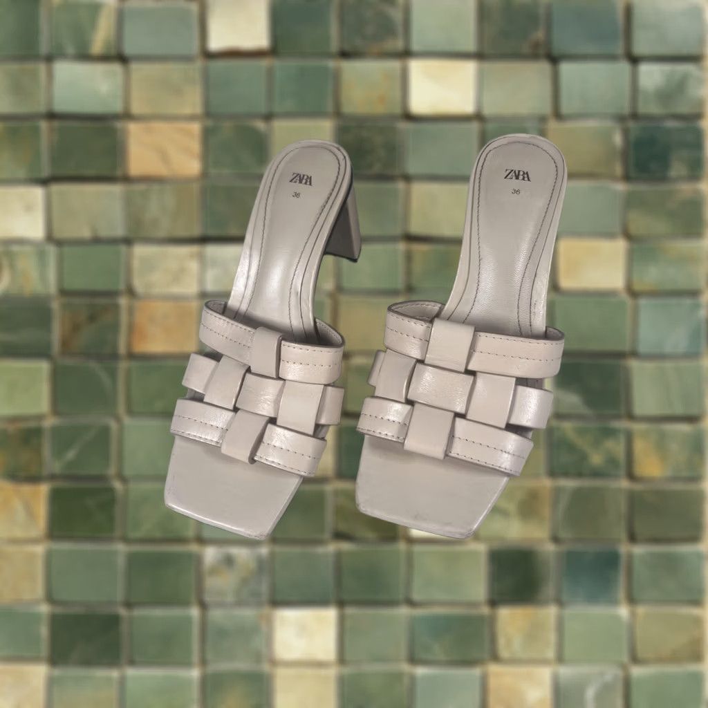 Zara Zara Sandals Womens 6 Beige Woven Slide Block Heel Square Toe Dress Shoes Size M / US 6-8 / IT 42-44 - 1 Thumbnail