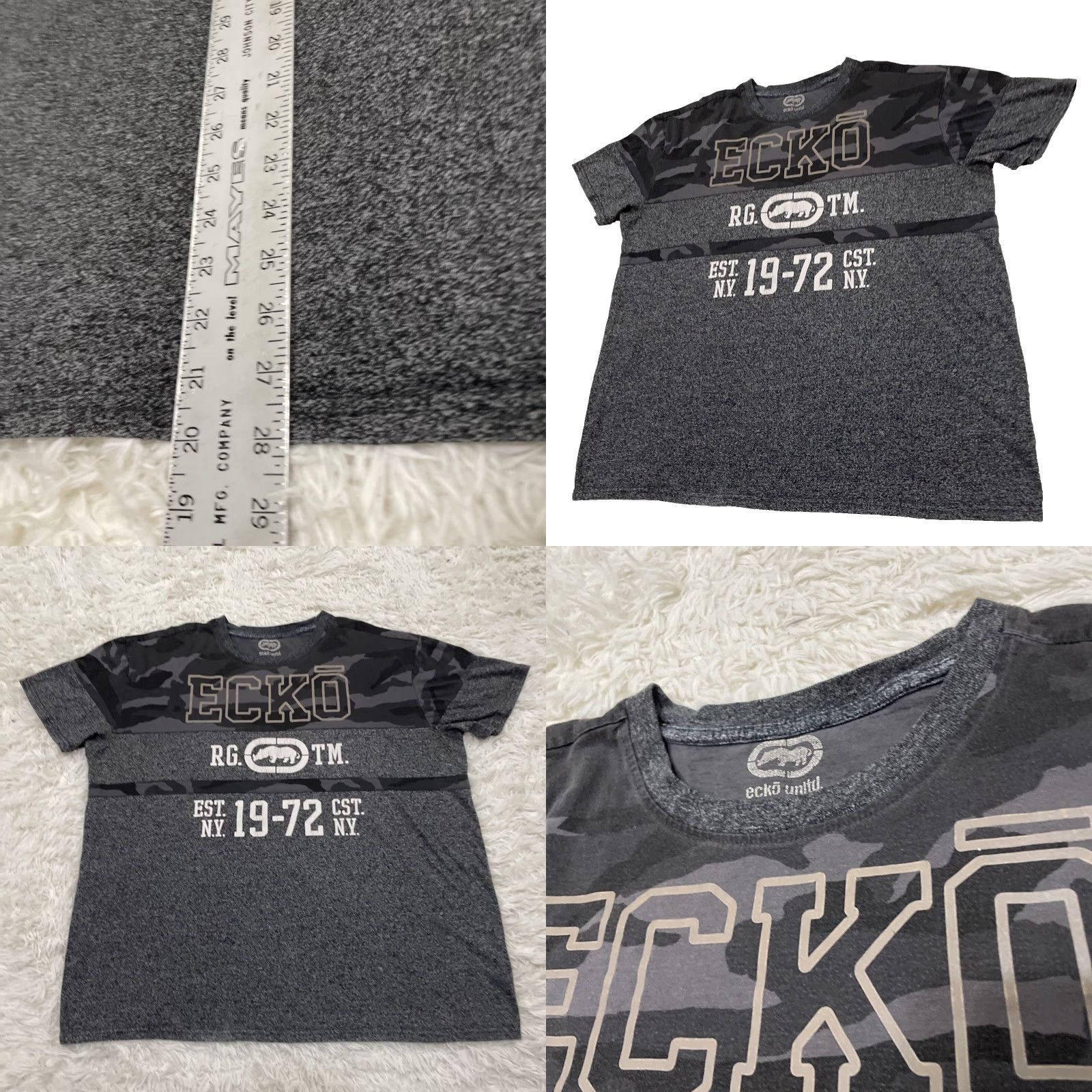 Ecko Unltd. MARC ECKO Unltd. Shirt Men 2XL Gray Camo Y2k Cut & Sew Graphic Spellout Tee Size US XXL / EU 58 / 5 - 9 Thumbnail