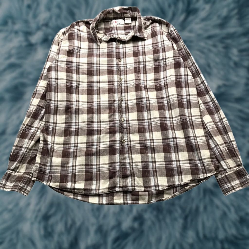 BKE BKE 67 Button Up Dress Shirt Mens XL Long Sleeve Plaid Brown White Tan Pocket Button-Down Size 46R - 1 Thumbnail