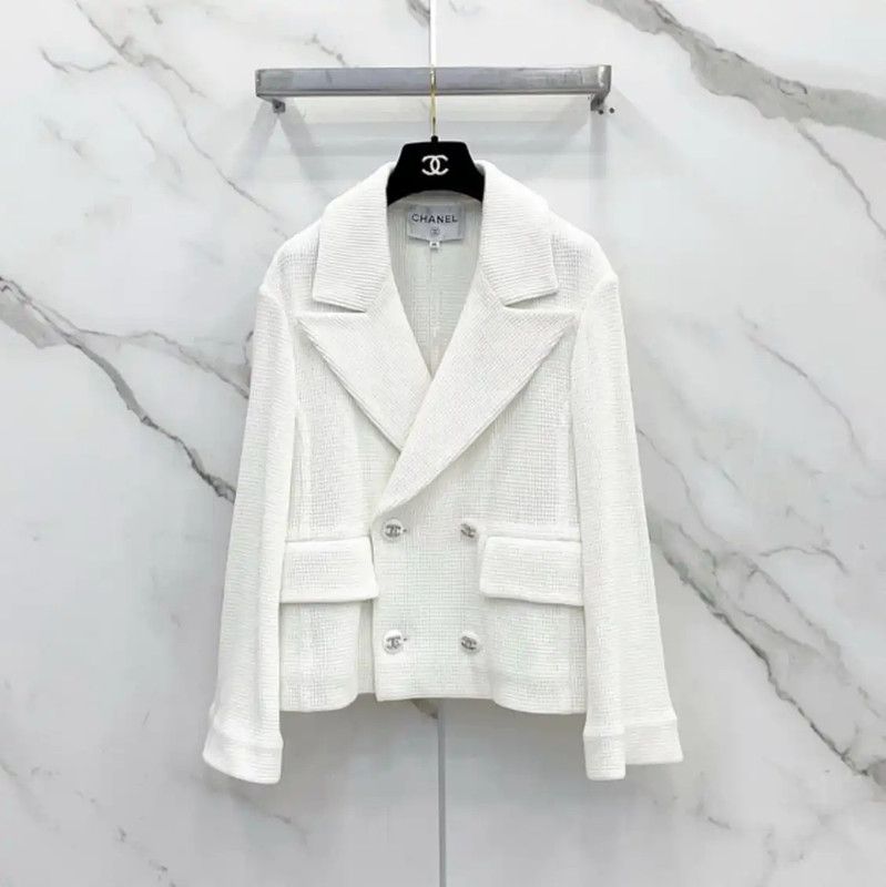 Chanel Chanel White Cotton Women's Jacket 0089 Size S / US 4 / IT 40 - 1 Thumbnail