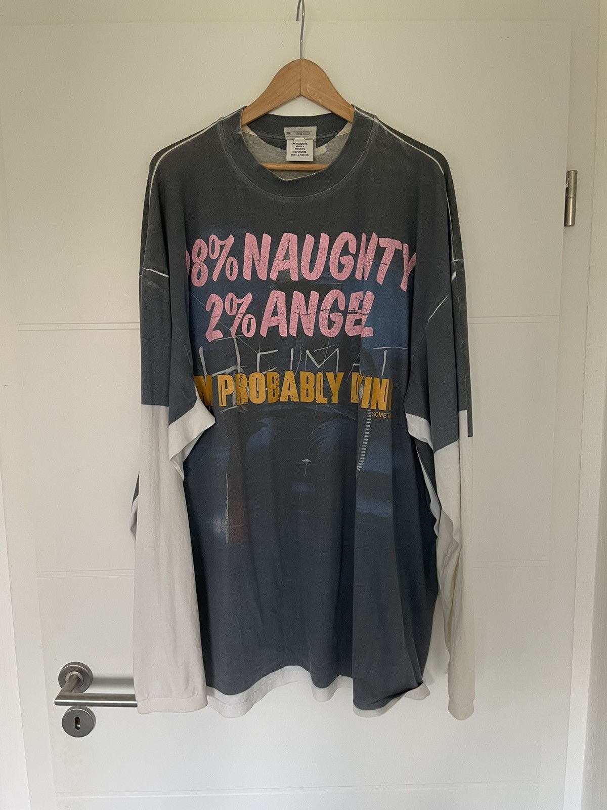 image of Vetements Fw18 Demna’S Favorite Naughty Angel Longsleeve in Grey, Men's (Size Small)