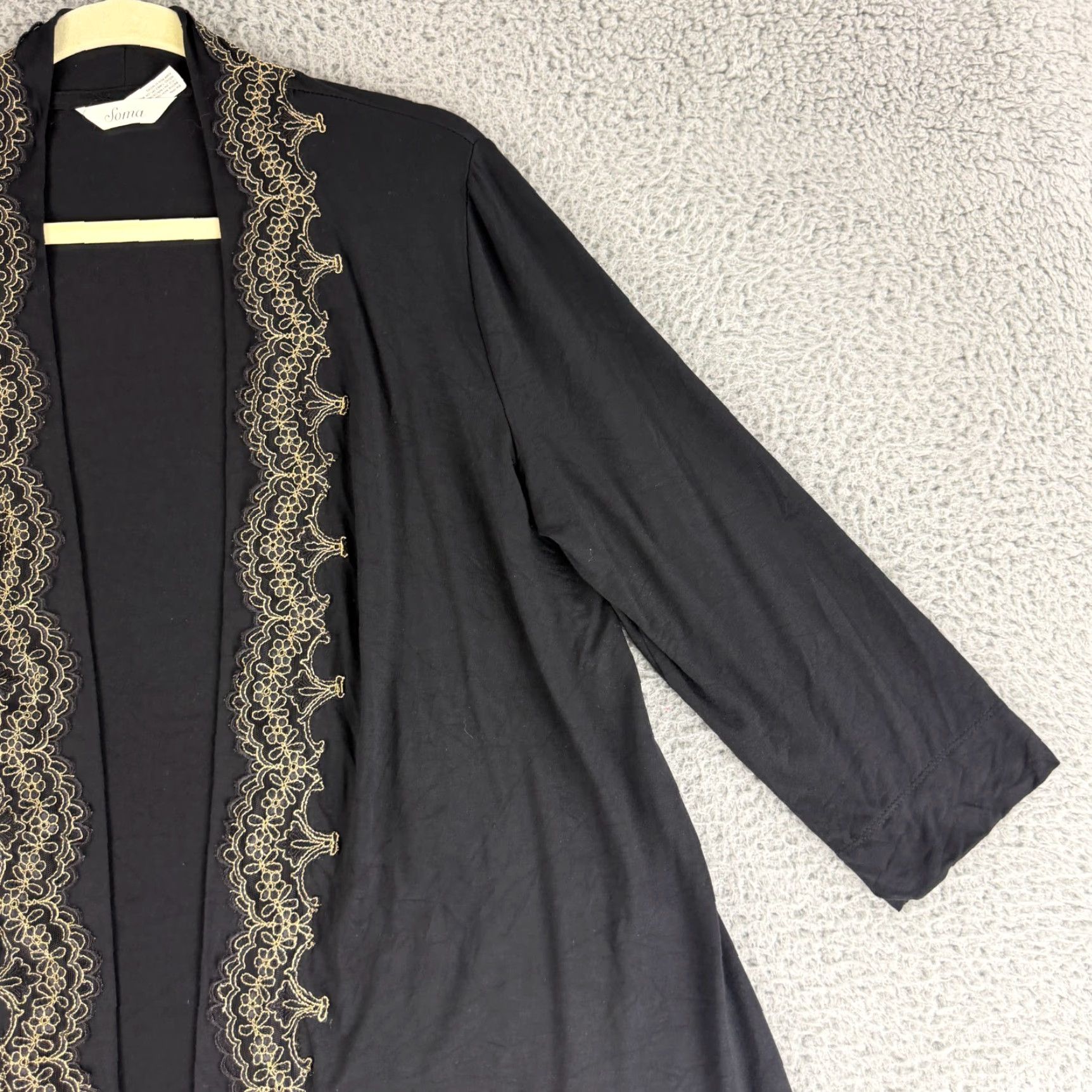 Vintage Soma Cardigan Sweater Womens Medium Black Lace Trim Open Front Long Sleeve Size M / US 6-8 / IT 42-44 - 3 Thumbnail