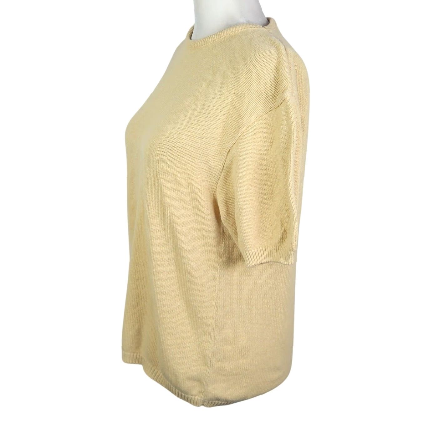 Pierre Cardin VINTAGE Pierre Cardin 90s Light Yellow Cotton Knit Sweater T-Shirt Top M Women Short Sleeve Crew Neck Pullover Solid Casual Vintage 90s Mens Womens Size M / US 6-8 / IT 42-44 - 2 Thumbnail