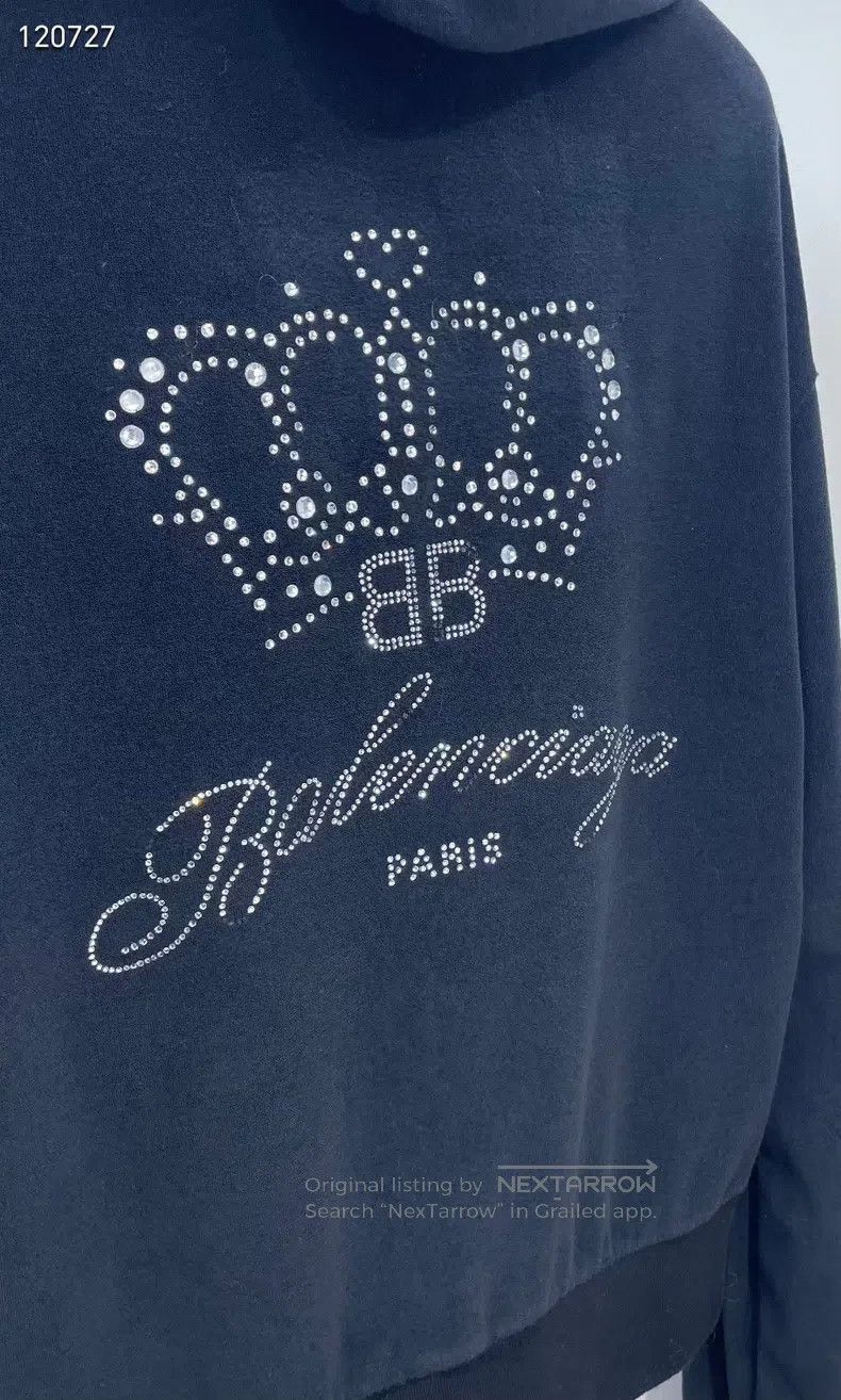 Balenciaga Balenciaga Crown Rhinestone Long Sleeve Hoodie Size XS / US 0-2 / IT 36-38 - 3 Thumbnail