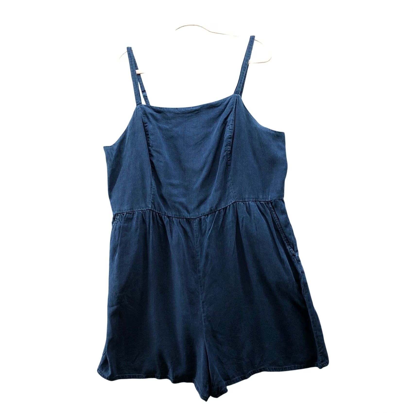 Old Navy Old Navy Sleeveless Cami Romper Women 2XL Dark Blue Chambray Lyocell Square Neck Jumper One-Piece Casual Light Weight Summer Spring Solid Size 40" / US 18 - 2 Thumbnail