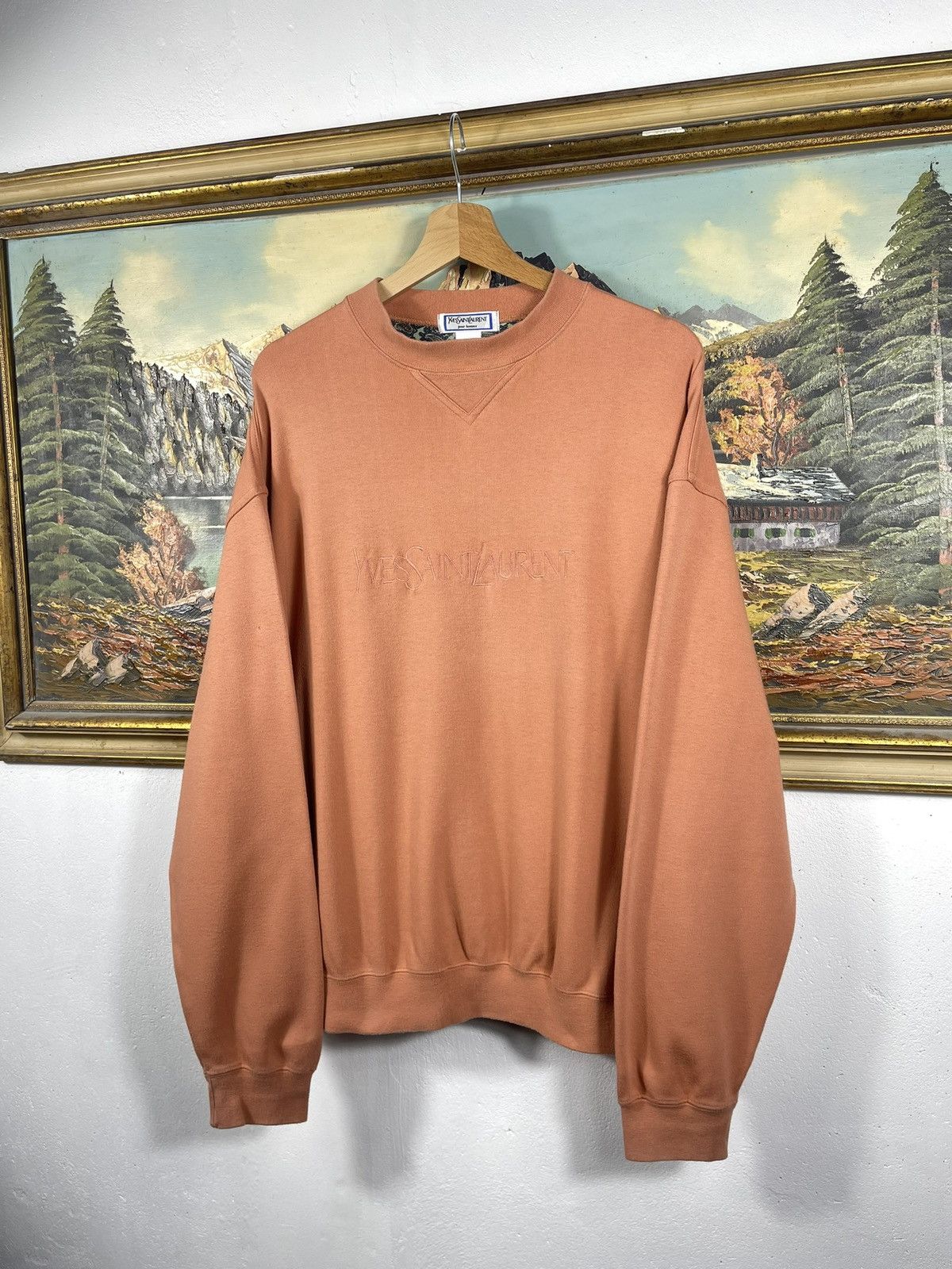 Vintage × Yves Saint Laurent Orange 90s Retro YSL Crewneck Sweater Jumper Knitwear Size US L / EU 52-54 / 3 - 3 Thumbnail