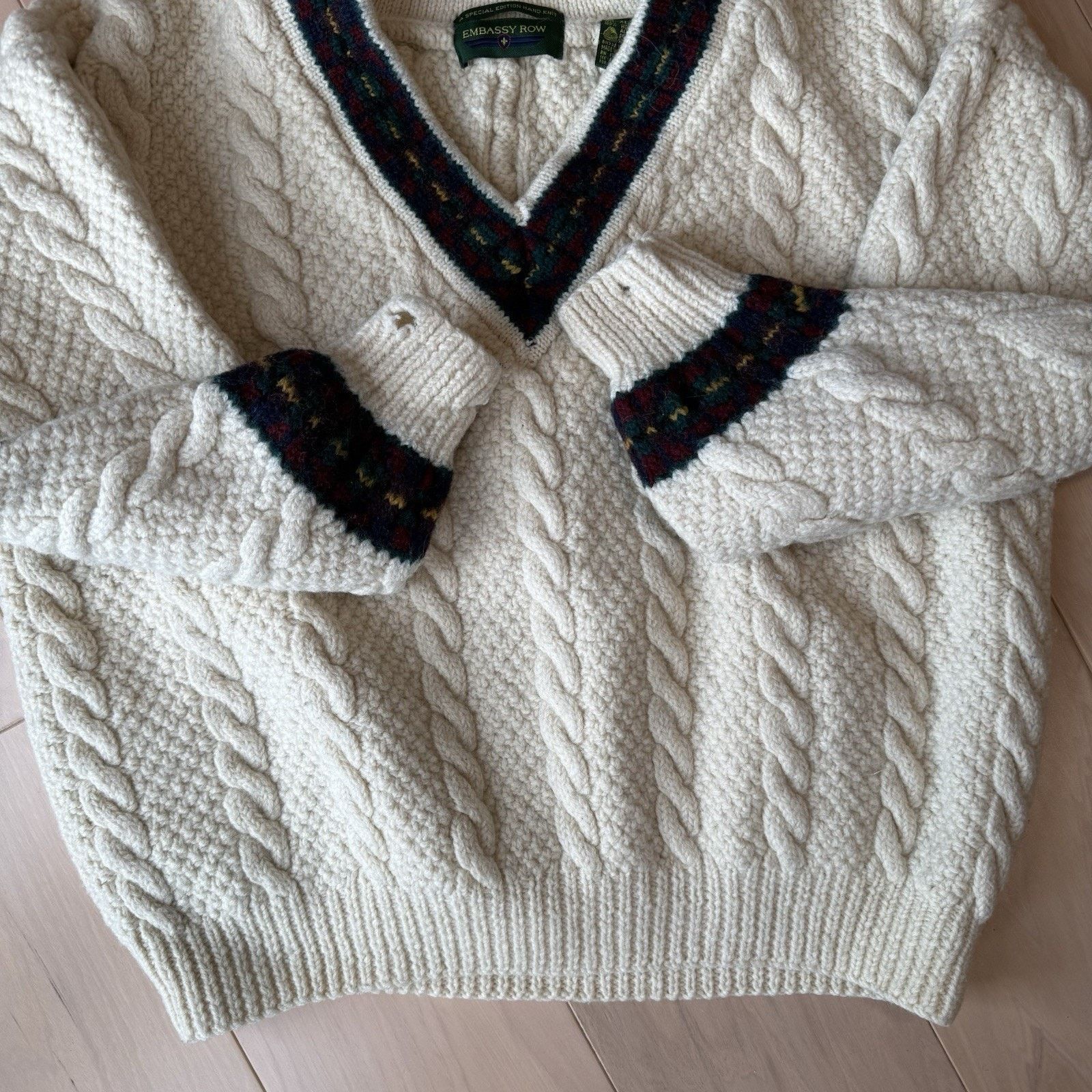 Vintage Vintage Embassy Row Sweater XL Beige 90s Heavy Wool V Neck Size XL / US 12-14 / IT 48-50 - 5 Thumbnail