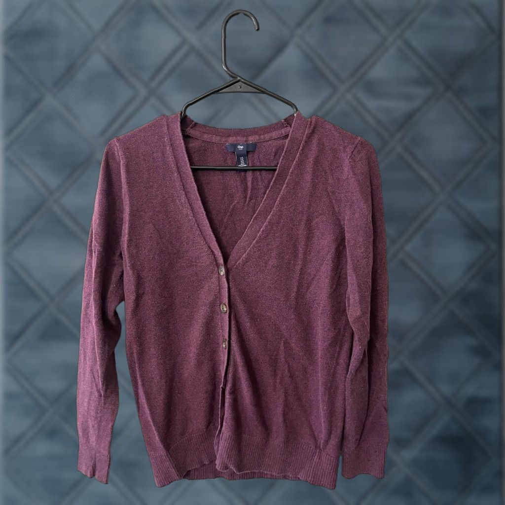 Gap GAP Cardigan Shirt Women S Burgundy Teal Button Down Front Lightweight Knit Crew Neck 55/40/5 Cotton Nylon Acrylic Vintage No Ladies Size S Size S / US 4 / IT 40 - 1 Thumbnail