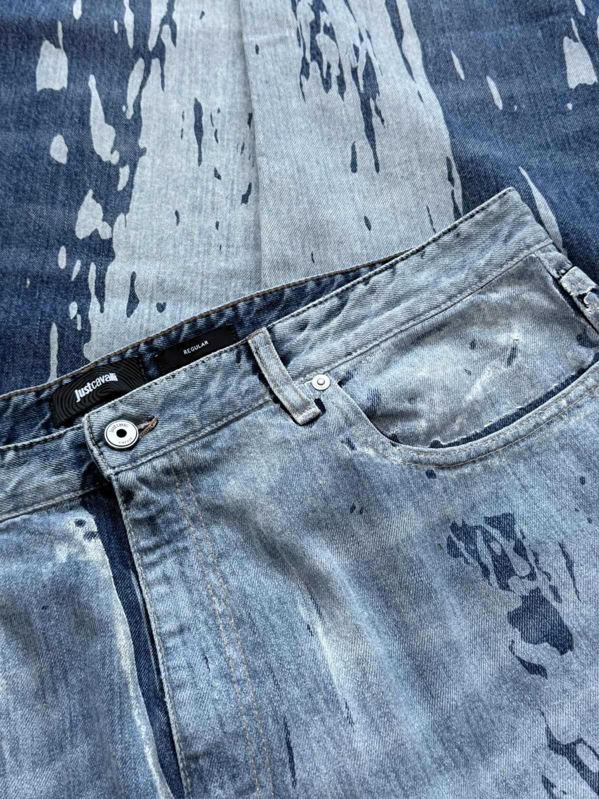 Just Cavalli 2000s Cavalli Baggy Painted Washed Jeans Size US 42 / EU 58 - 6 Thumbnail