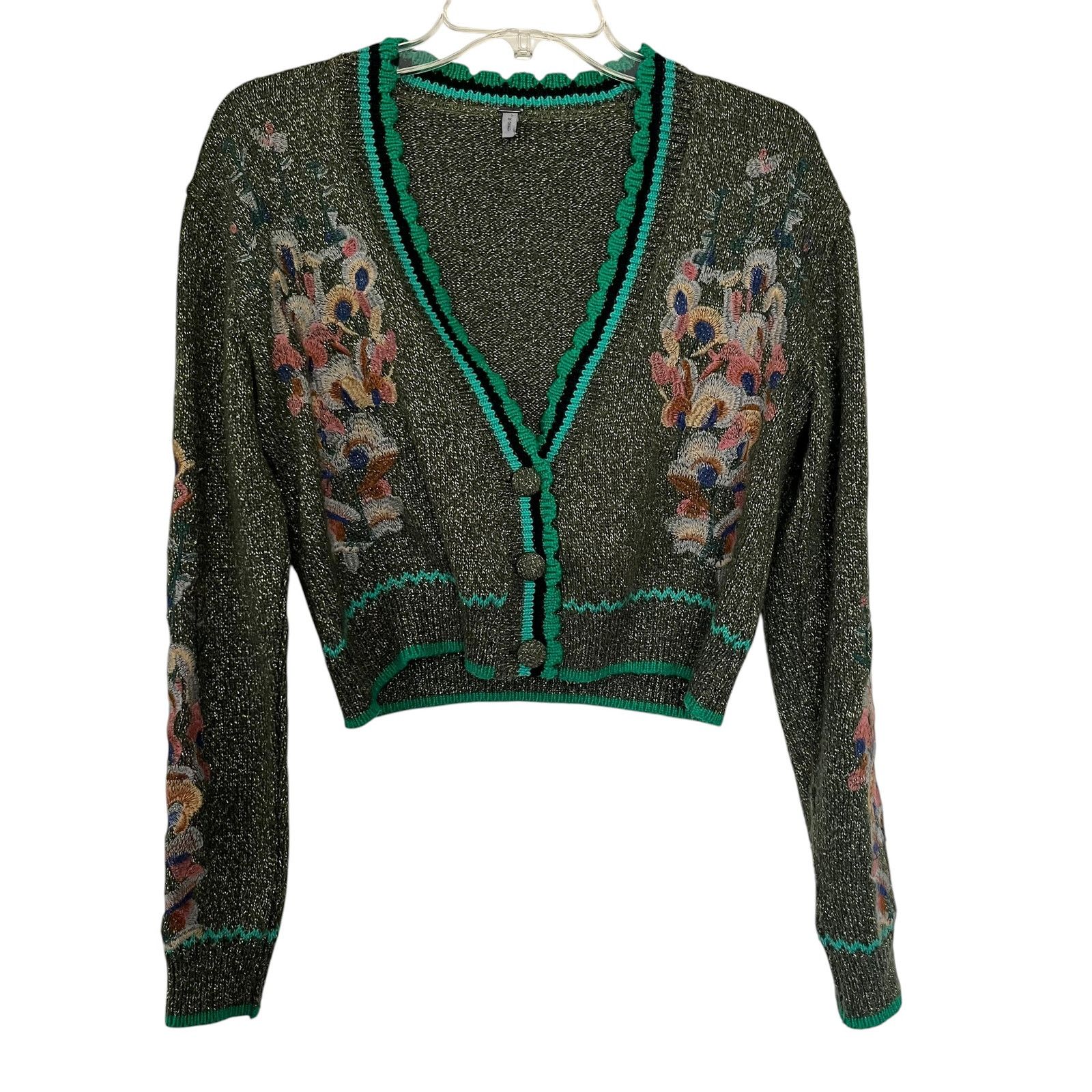 Other Anthropologie Blank London Olive Green Embroidered Cardigan Size XS / US 0-2 / IT 36-38 - 3 Thumbnail
