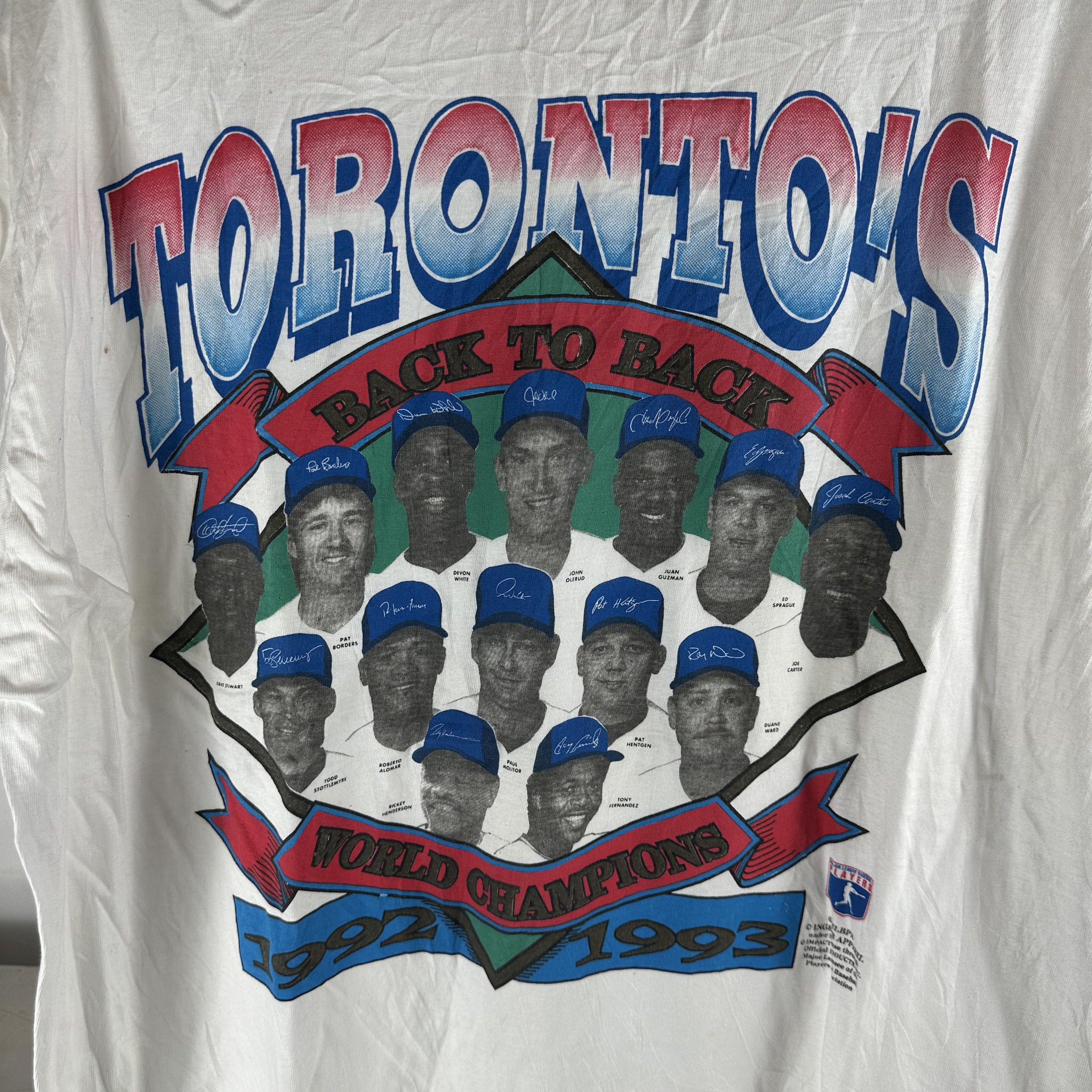 Vintage ​1993 Toronto Blue Jays Back To Back MLB Champions T-shirt Size US XL / EU 56 / 4 - 2 Thumbnail
