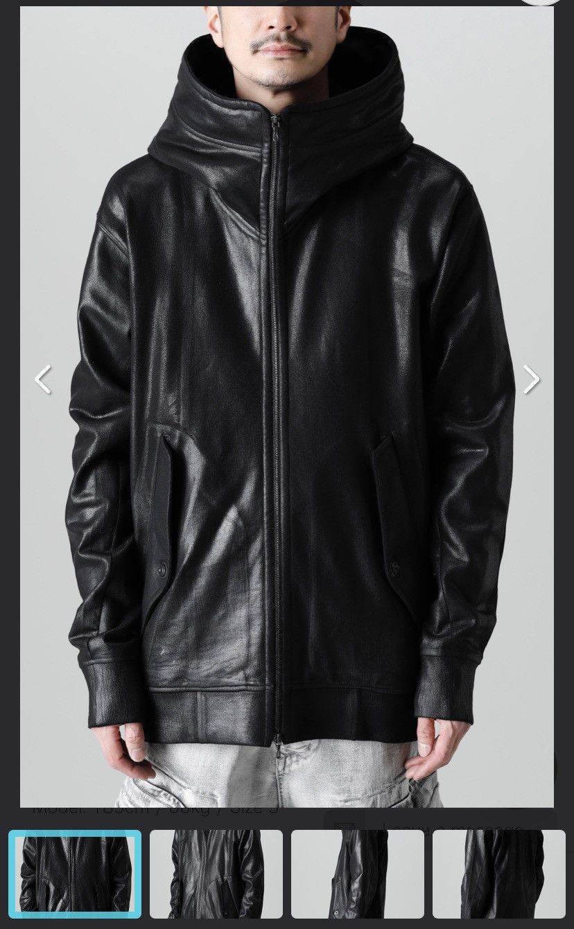 image of Julius Heavy Waxed High Neck Zip Up in Black, Men's (Size Large)