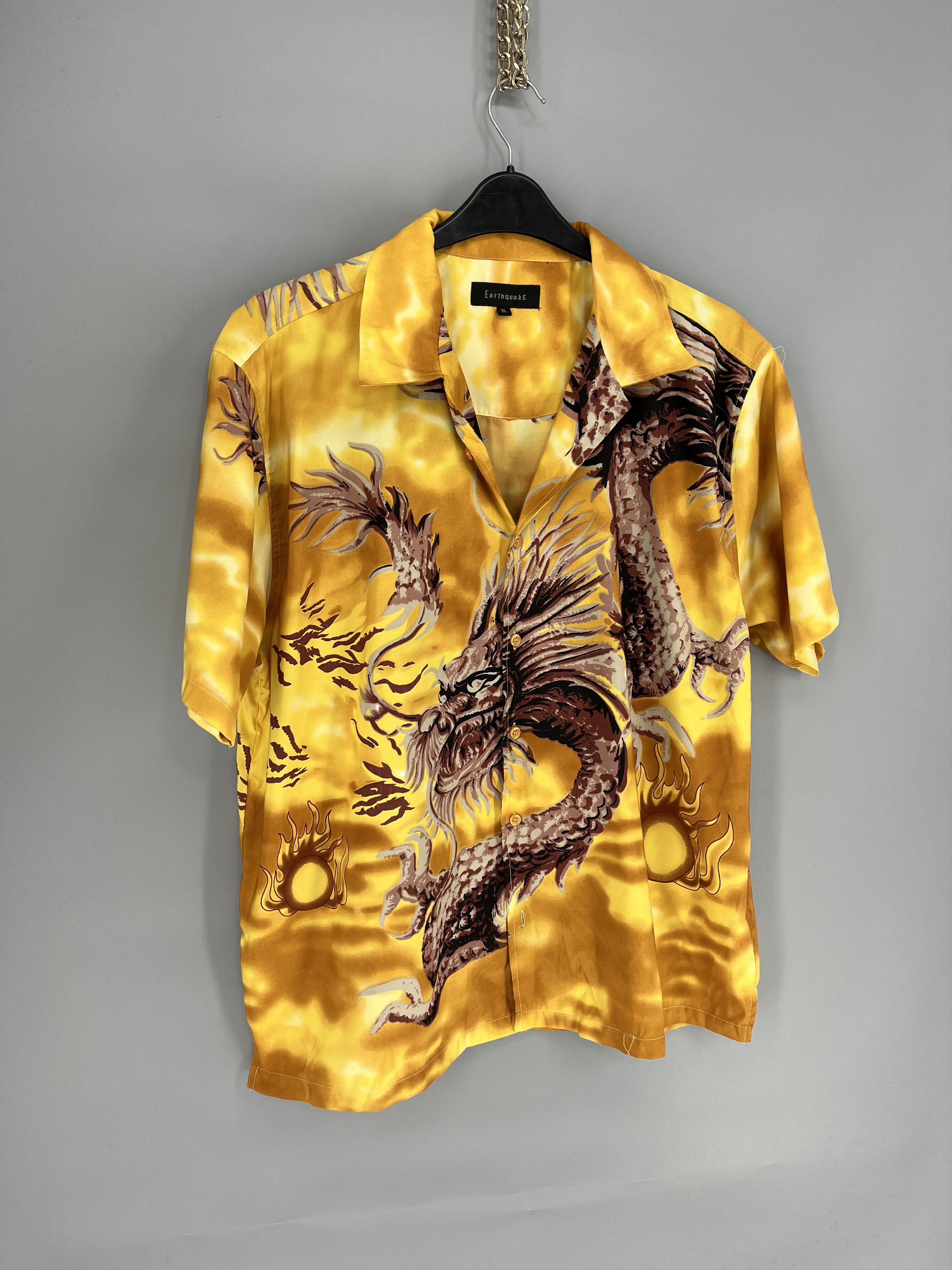 Japanese Brand Vintage Japanese Dragon Yellow Hawaiian Crazy Shirt Size US XL / EU 56 / 4 - 2 Thumbnail