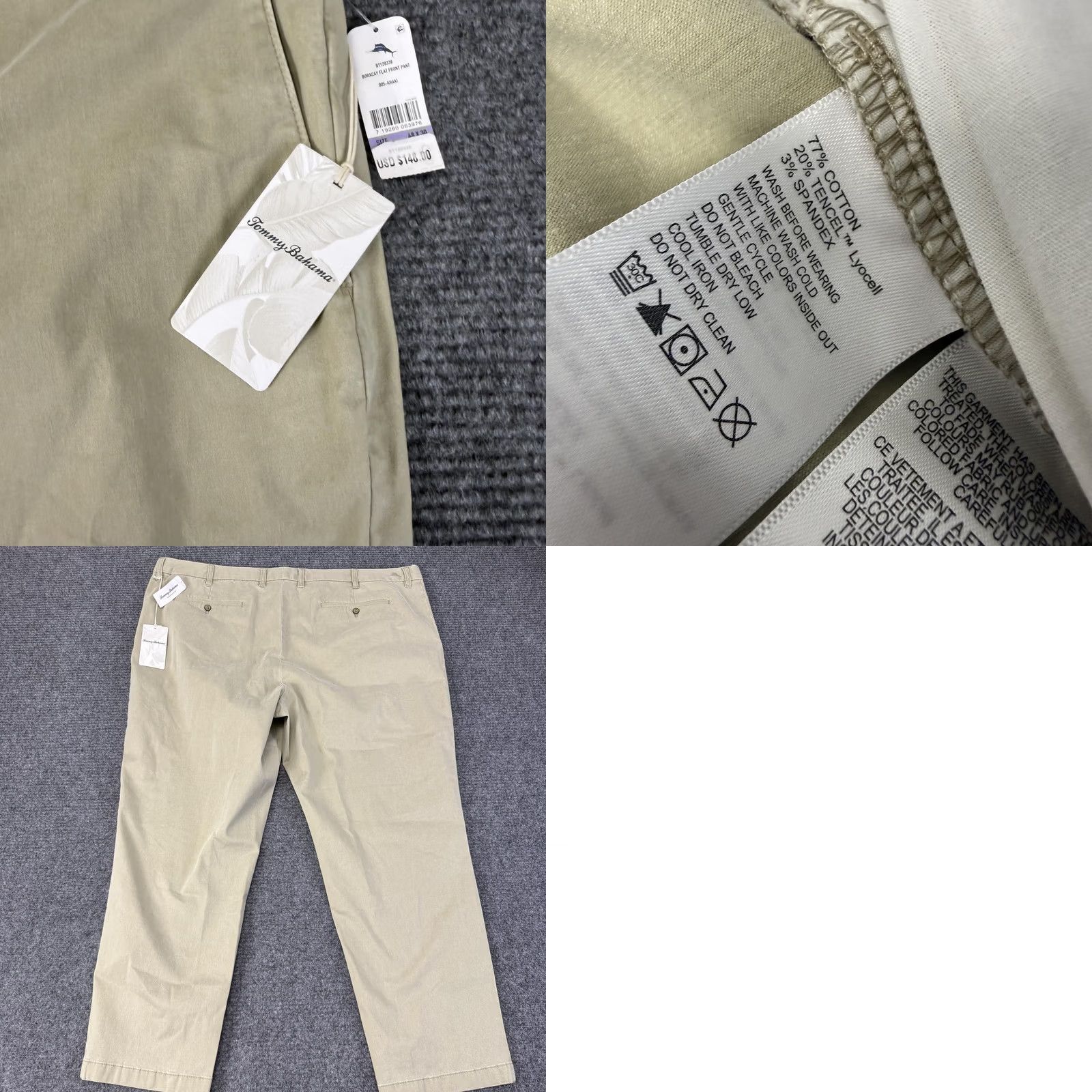 Tommy Bahama Tommy Bahama Mens 48x30 Khaki Boracay Chino Stretch Tencel Flat Front Pants Size US 32 / EU 48 - 8 Thumbnail