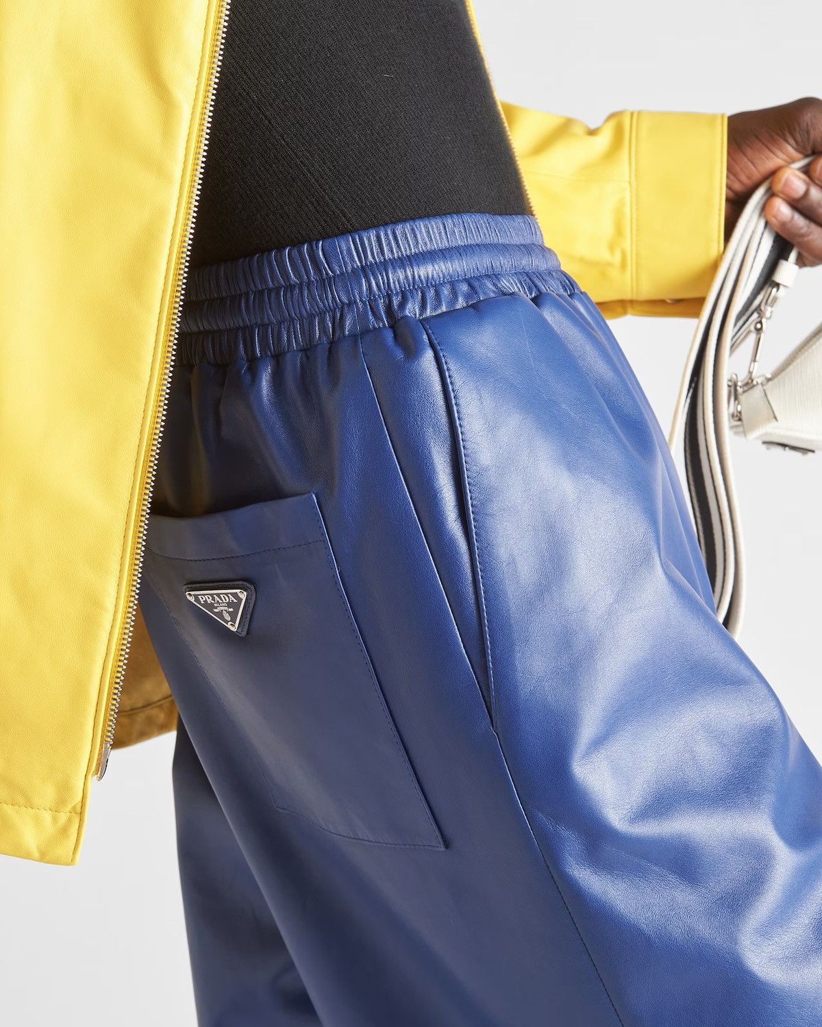 image of Prada Nappa Leather Bermudas in Blue, Men's (Size 32)