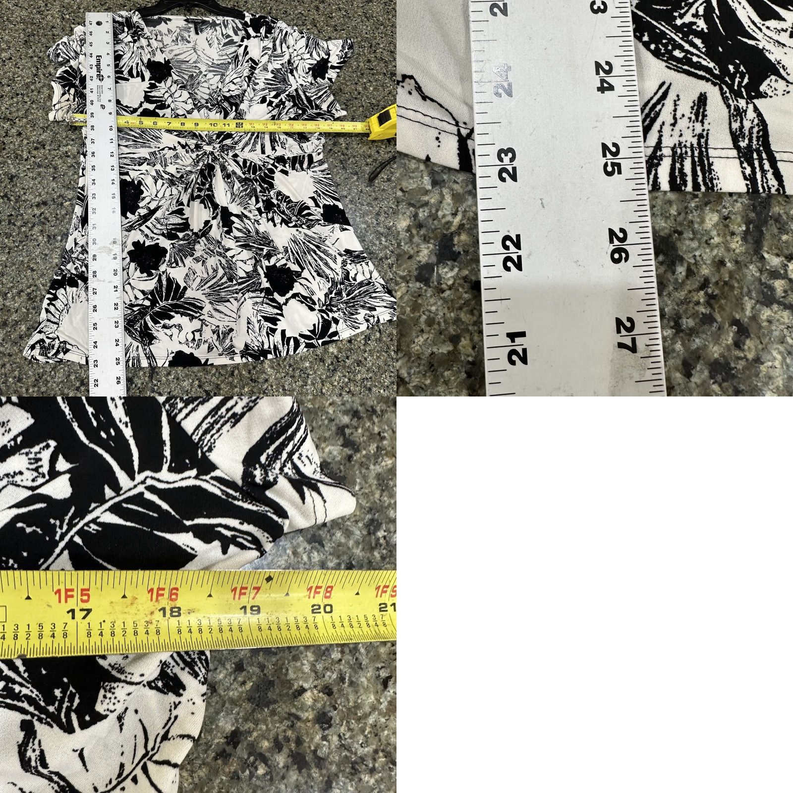 Vintage Daisy Fuentes Blouse Womens XL Black White Floral Twist Front Stretch Top Tunic V-Neck Flutter Sleeve Pullover Casual Short Sleeve Size XL / US 12-14 / IT 48-50 - 8 Thumbnail