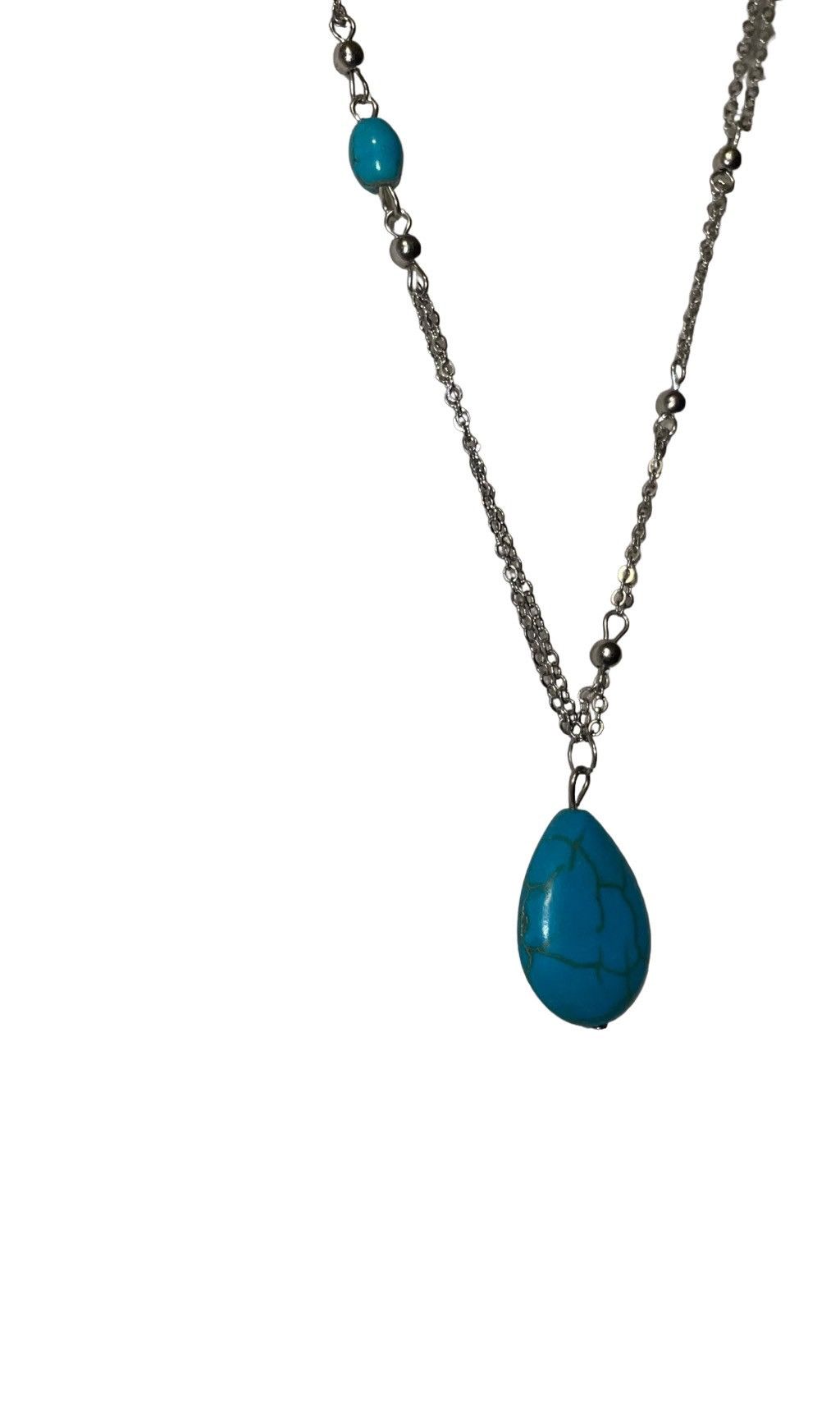 Other Silver Double Chain & Turquoise Bead Necklace by Malta Size ONE SIZE - 14 Thumbnail