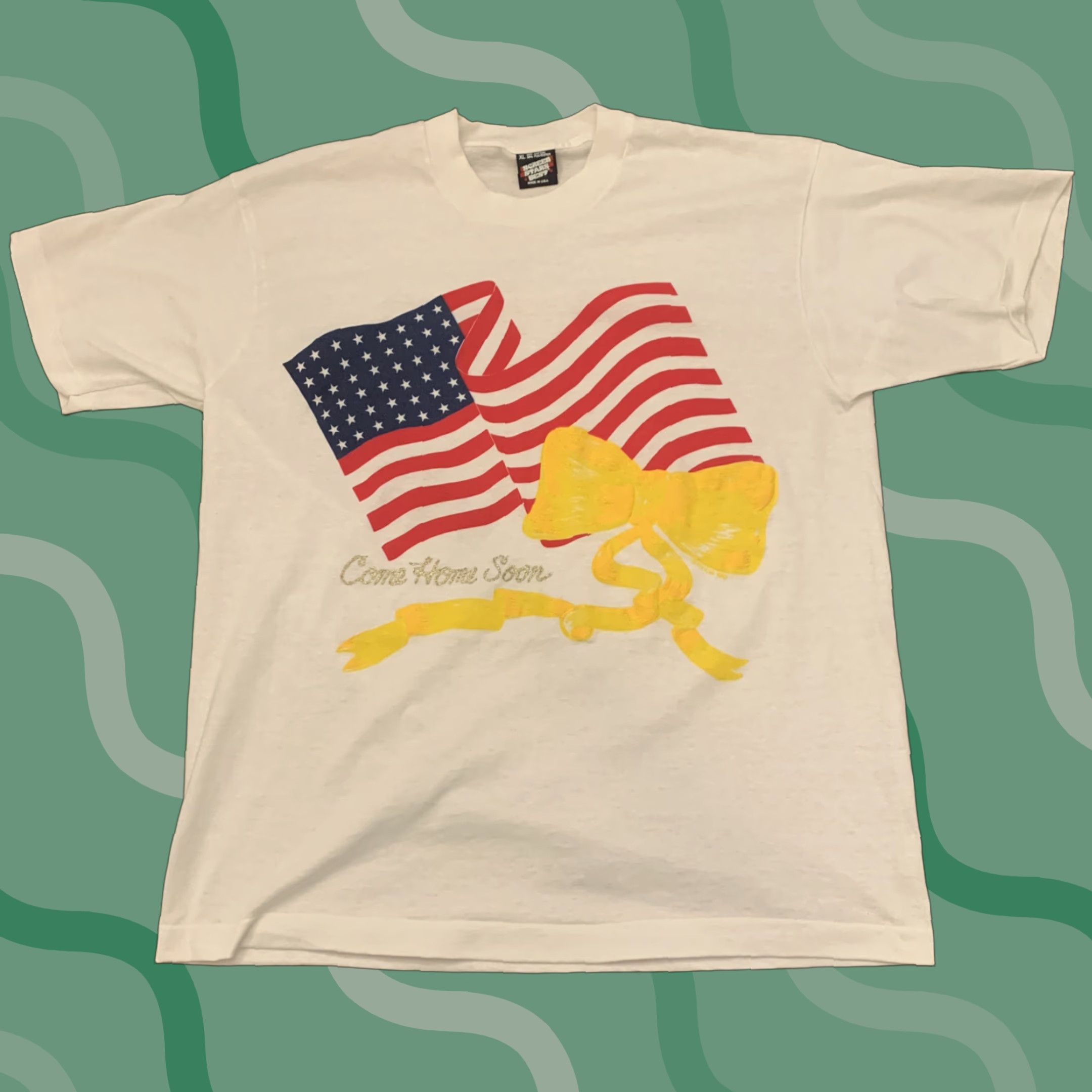 Vintage VINTAGE Screen Stars T Shirt Desert Storm Yellow Ribbon 90s Patriot Screen Stars XL White Mens Size US XL / EU 56 / 4 - 1 Thumbnail