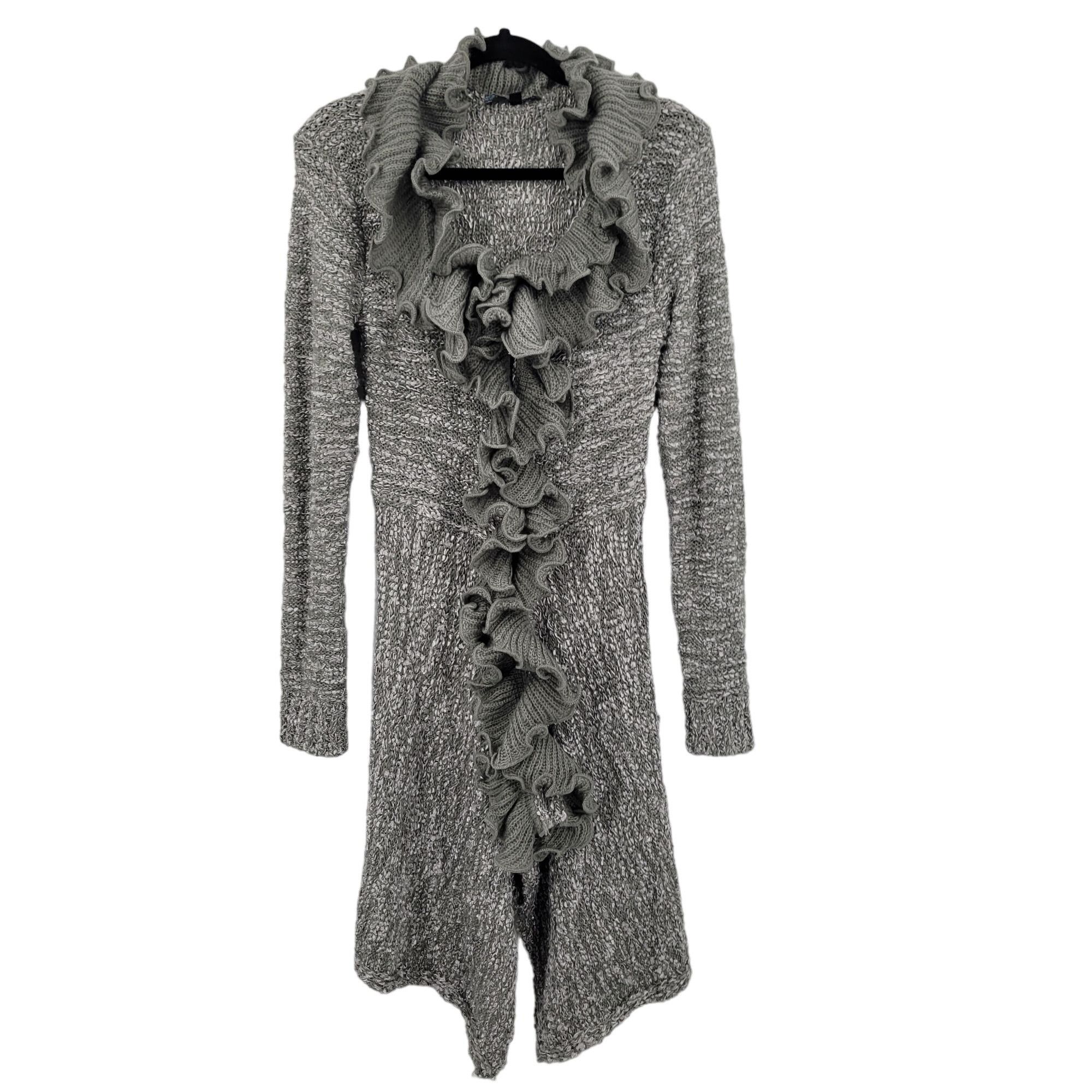Vintage 90s Wool Ruffled Knit Cardigan Sweater Duster L Gray Fairy Size L / US 10 / IT 46 - 13 Thumbnail