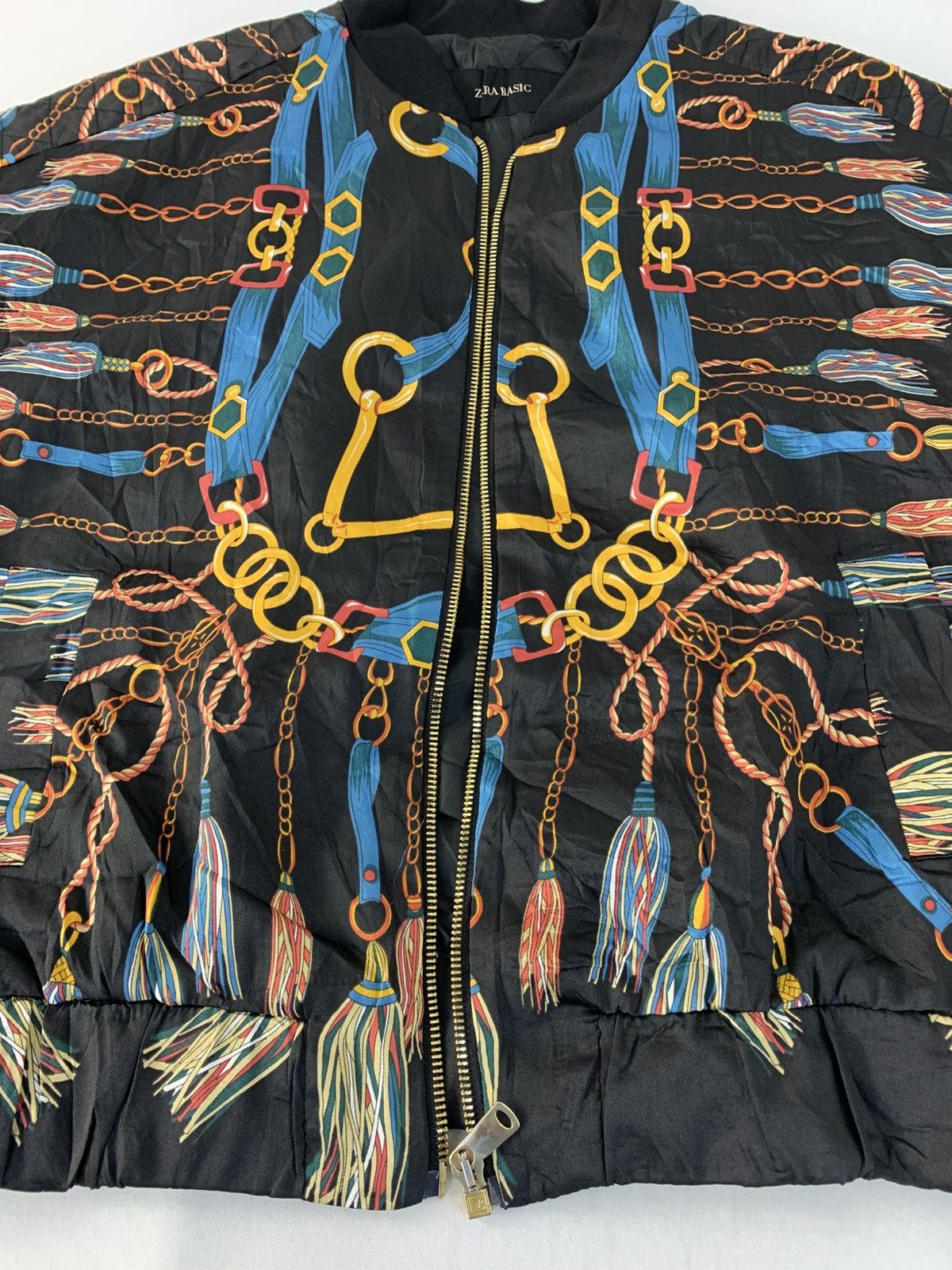 Zara Zara Baroque Chain Horsebit Print Satin Bomber Unisex Jacket Size L / US 10 / IT 46 - 4 Thumbnail