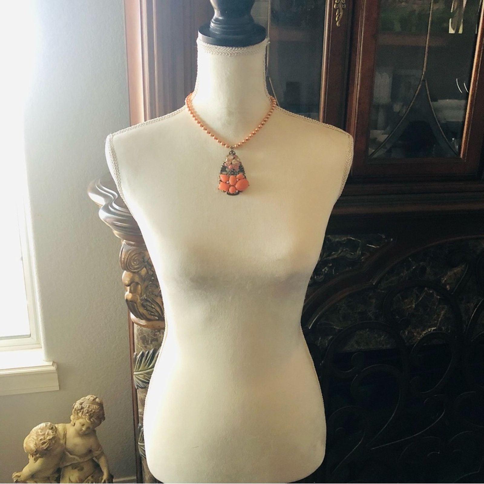 Handmade Handcrafted repurpose stone covered filigree Pearl necklace Size ONE SIZE - 6 Thumbnail