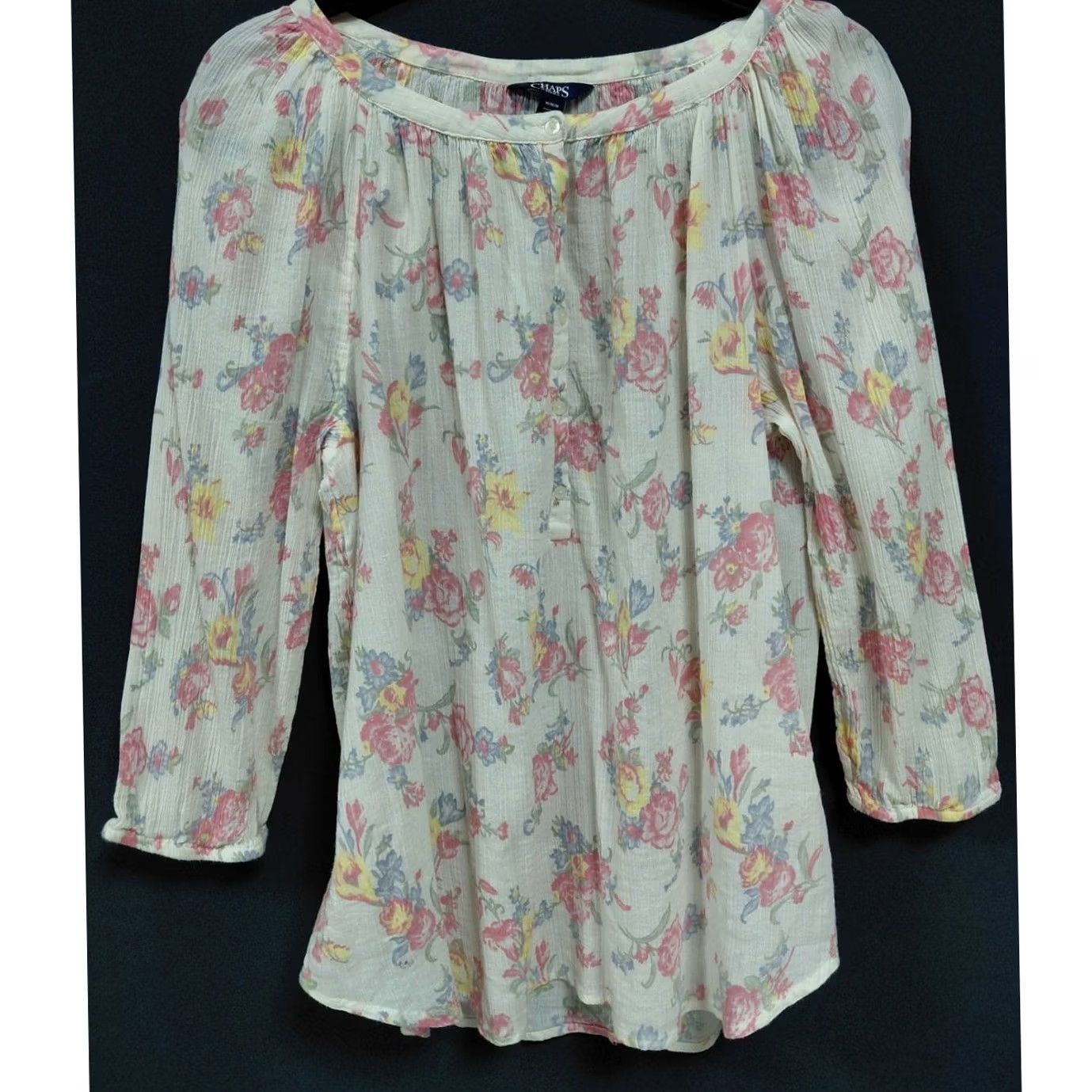 Chaps Chaps Blouse Pink 3/4 Sleeve Scoop Neck Women Size M Regular Floral Polyester Lightweight Work casual Size M / US 6-8 / IT 42-44 - 2 Thumbnail