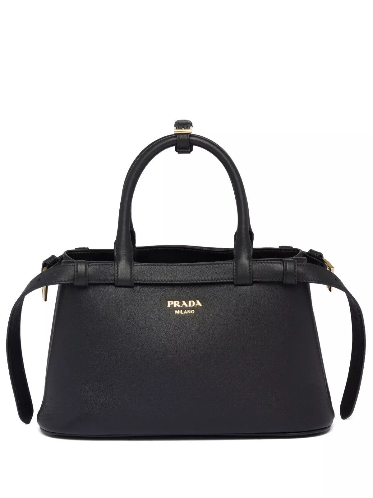 Prada PRADA Buckle Small Black Leather Double Belted Handbag New Size ONE SIZE - 1 Thumbnail