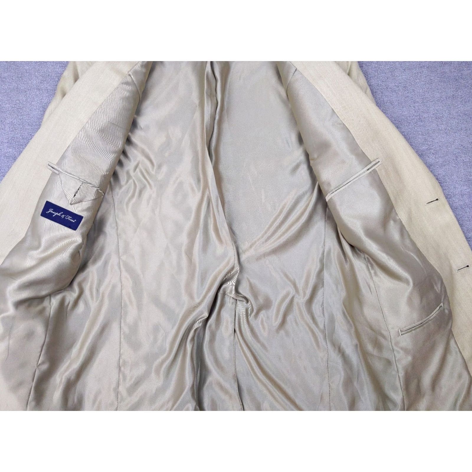 Joseph Joseph & Feiss Mens Blazer Jacket 2-Button Beige Herringbone 38R Viscose Polyester Notch Lapel"} Size 38R - 7 Thumbnail
