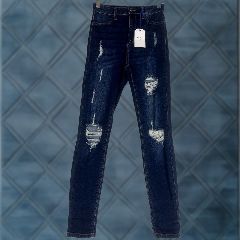 Vintage Cello Jeans Women’s Size 5 High Rise Distressed Skinny Blue Denim NWT Vintage No Size 27" / US 4 / IT 40 - 1 Thumbnail