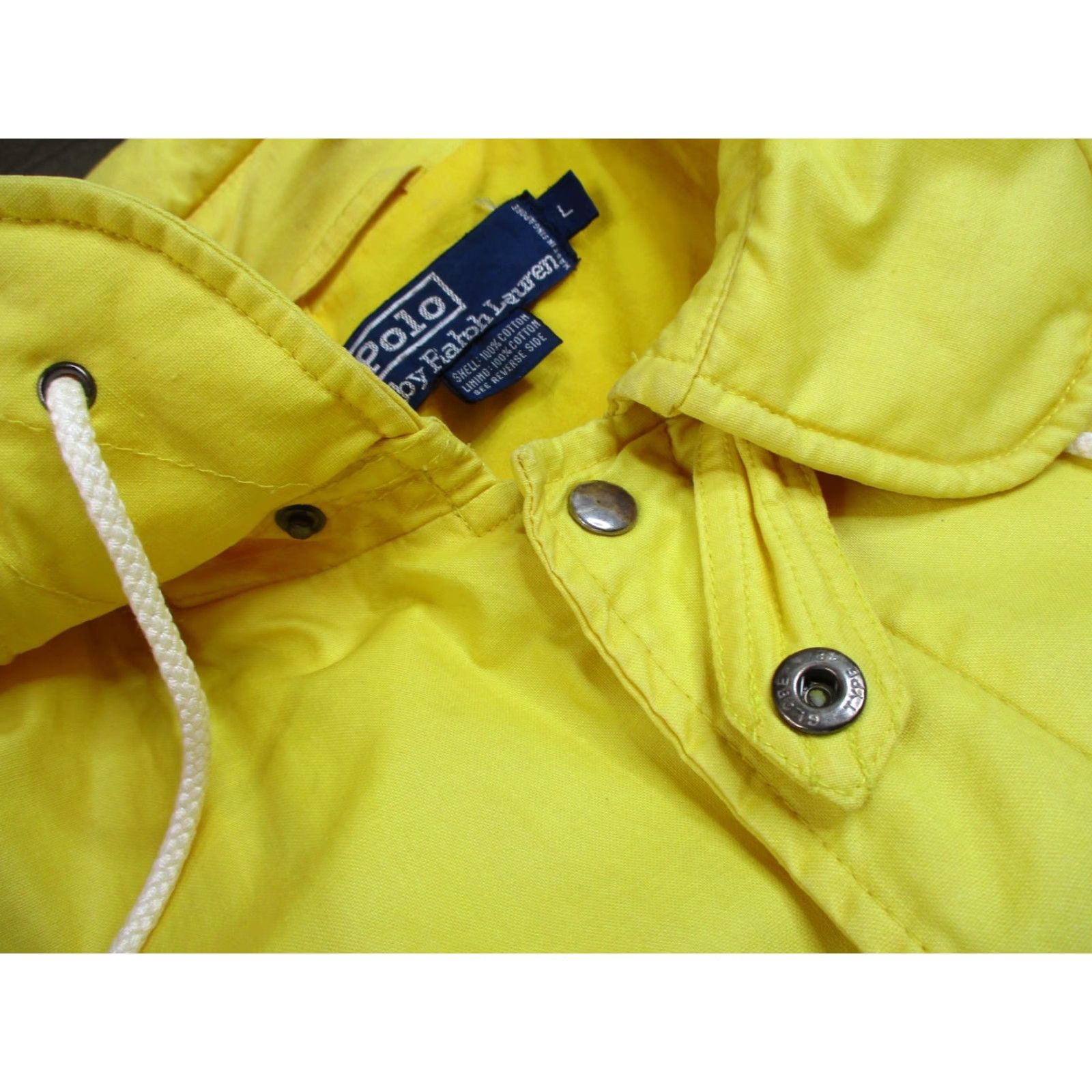 VINTAGE Polo Ralph Lauren Jacket Mens Large Yellow Hooded Sailing 