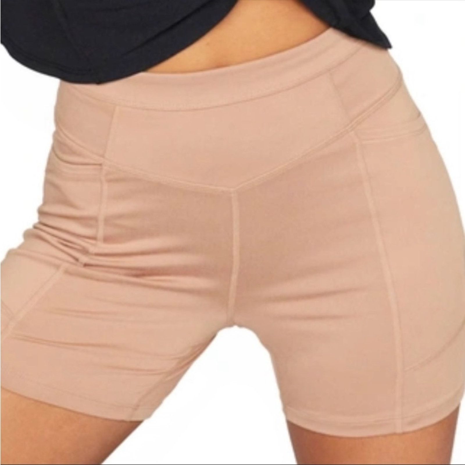 Free People NEW FREE PEOPLE MOVEMENT Tan Beige Coffee Biker Short Shorts Size 28" / US 6 / IT 42 - 3 Thumbnail