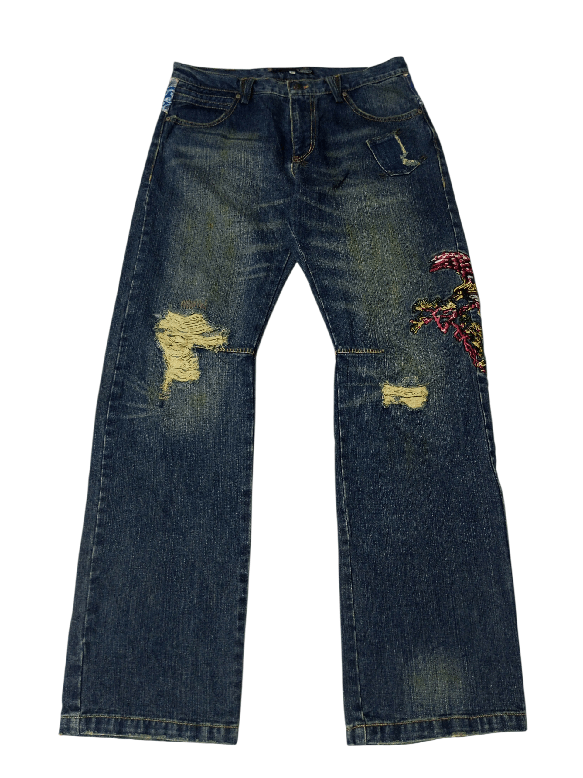 Karakuri Tamashii Vintage exhibitionist embroidery distressed flared denim Size US 33 - 8 Thumbnail