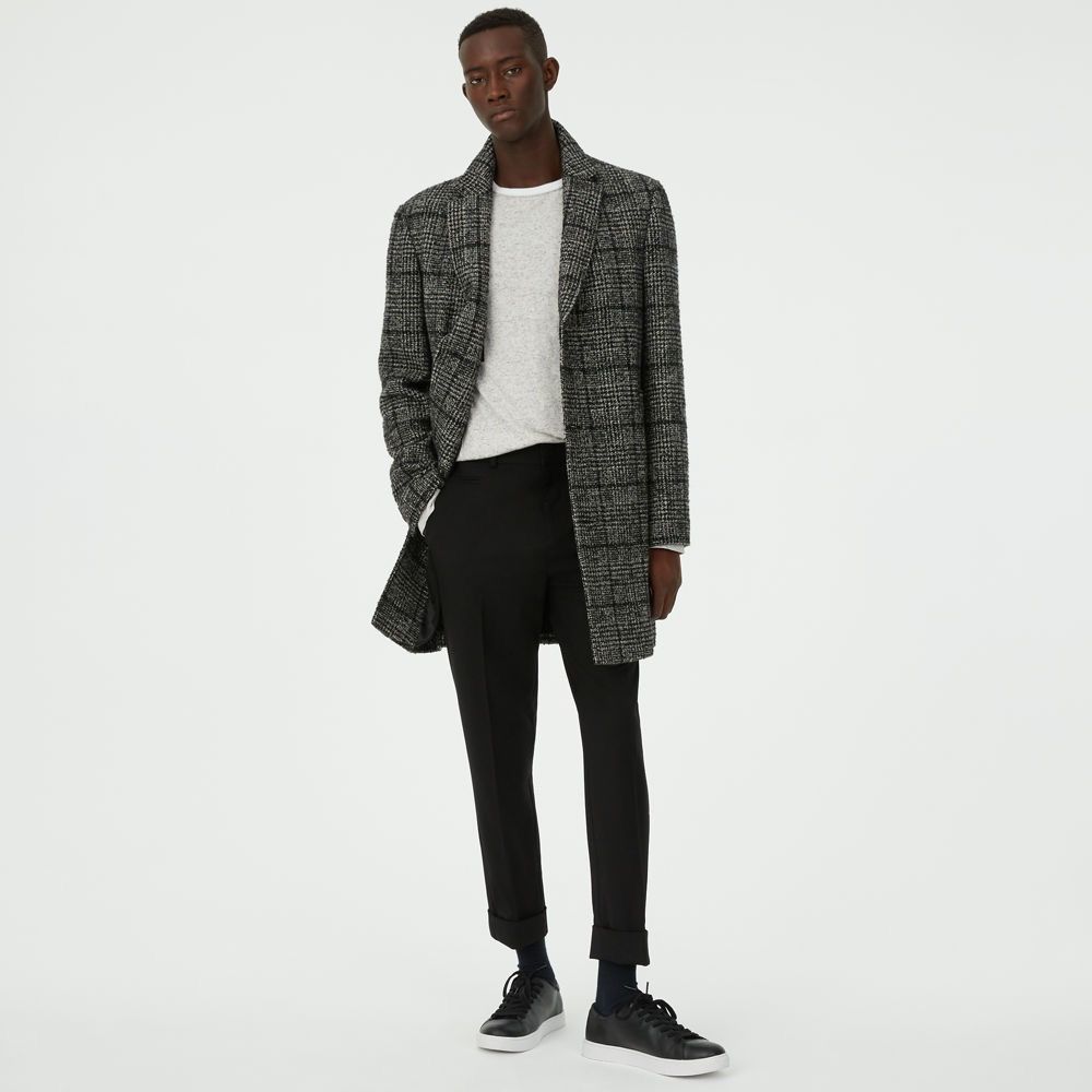 image of Club Monaco Textured Glen Plaid Topcoat, Size 36 in Grey, Men's