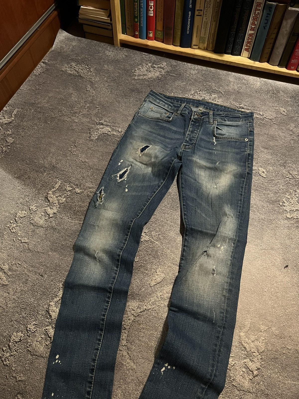 Vintage Skinny Faded Distressed Jeans / Y2K Archive Streetwear 90 Size US 30 / EU 46 - 2 Thumbnail