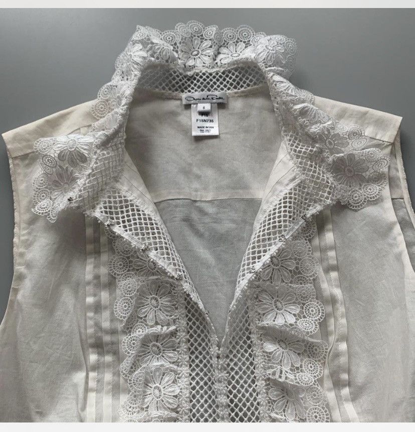 Oscar De La Renta Oscar de la Renta 🇺🇸 white hand embroidered lace blouse 6 LN Size M / US 6-8 / IT 42-44 - 6 Thumbnail