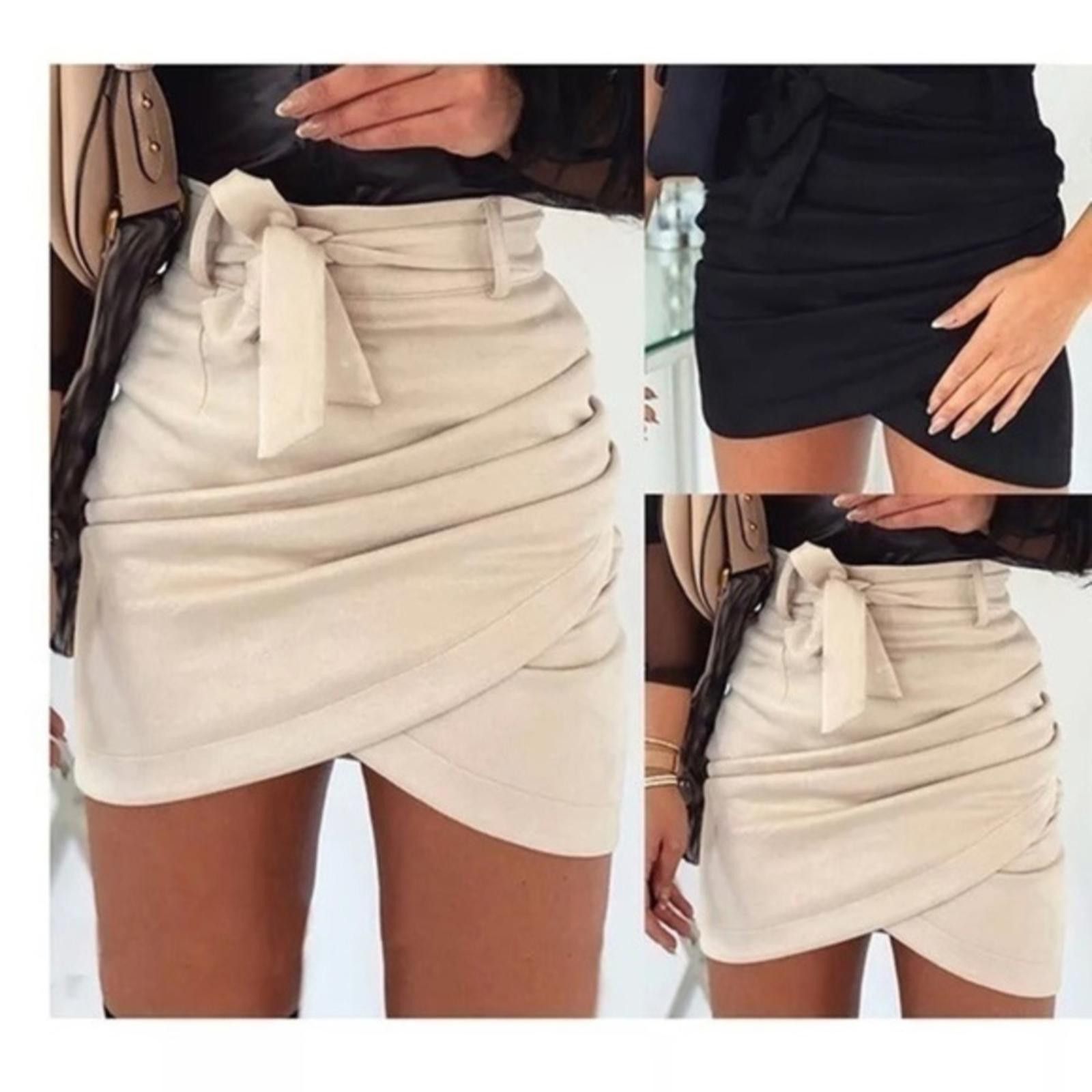Designer Cream Faux Suede Tulip A-Line Mini Skirt Wrap NWT Size 32" / US 10 / IT 46 - 1 Thumbnail