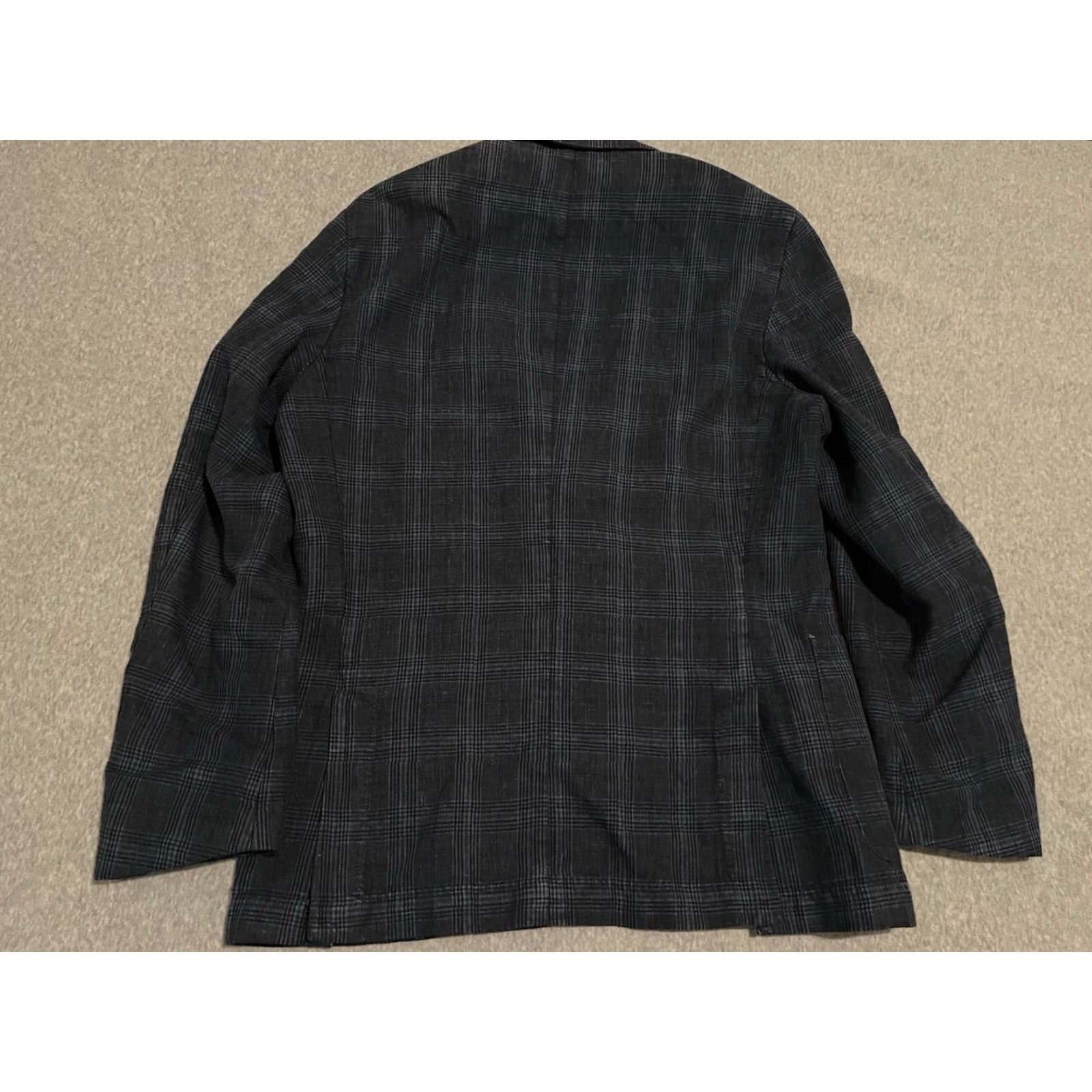Hugo Boss HUGO BOSS Blazer Plaid Jacket Cotton Linen Blue 40R Regular Men Size 40R - 8 Thumbnail